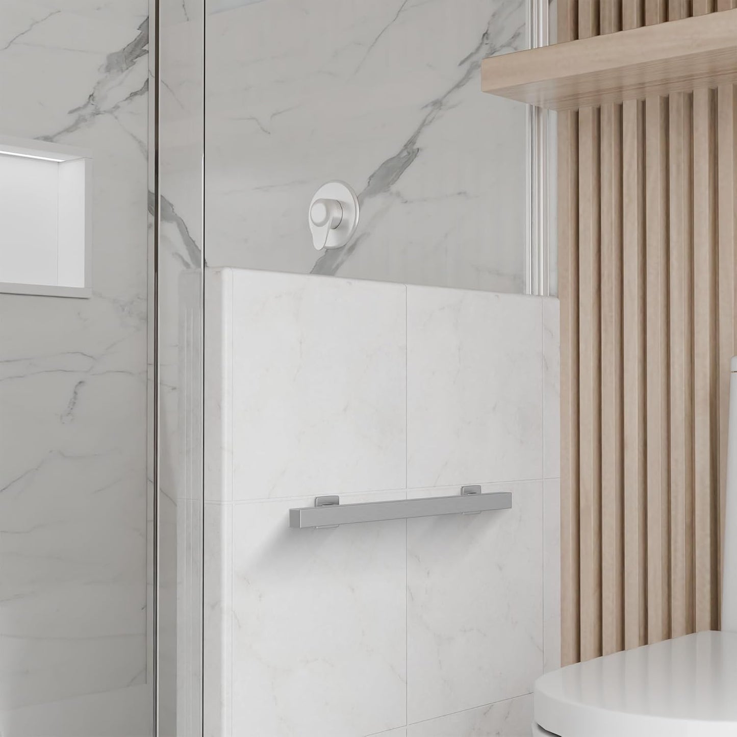 Brixwell Straight Square Grab Bar Stainless Steel Material, Brushed Stainless Steel Finish, 25-1/2" Length, 18" Hole Spacing, Tubular 1-1/4" Diameter, Included Cover Flanges and Mounting Hardware