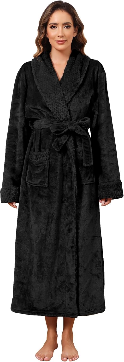 Hellomamma Long Bath Robe for Womens Plush Soft Fleece Bathrobes Nightgown Ladies Pajamas Sleepwear Housecoat