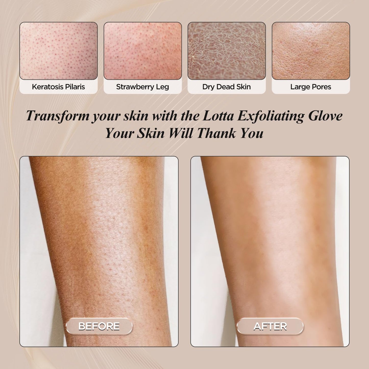 LOTTA Exfoliating Gloves for Dead Skin Removal & Skin Cell Renewal, Vegan Viscose Body Scrubber Mitt for Self-Tanning & Keratosis Pilaris, Kessa Korean Washcloth for Bath