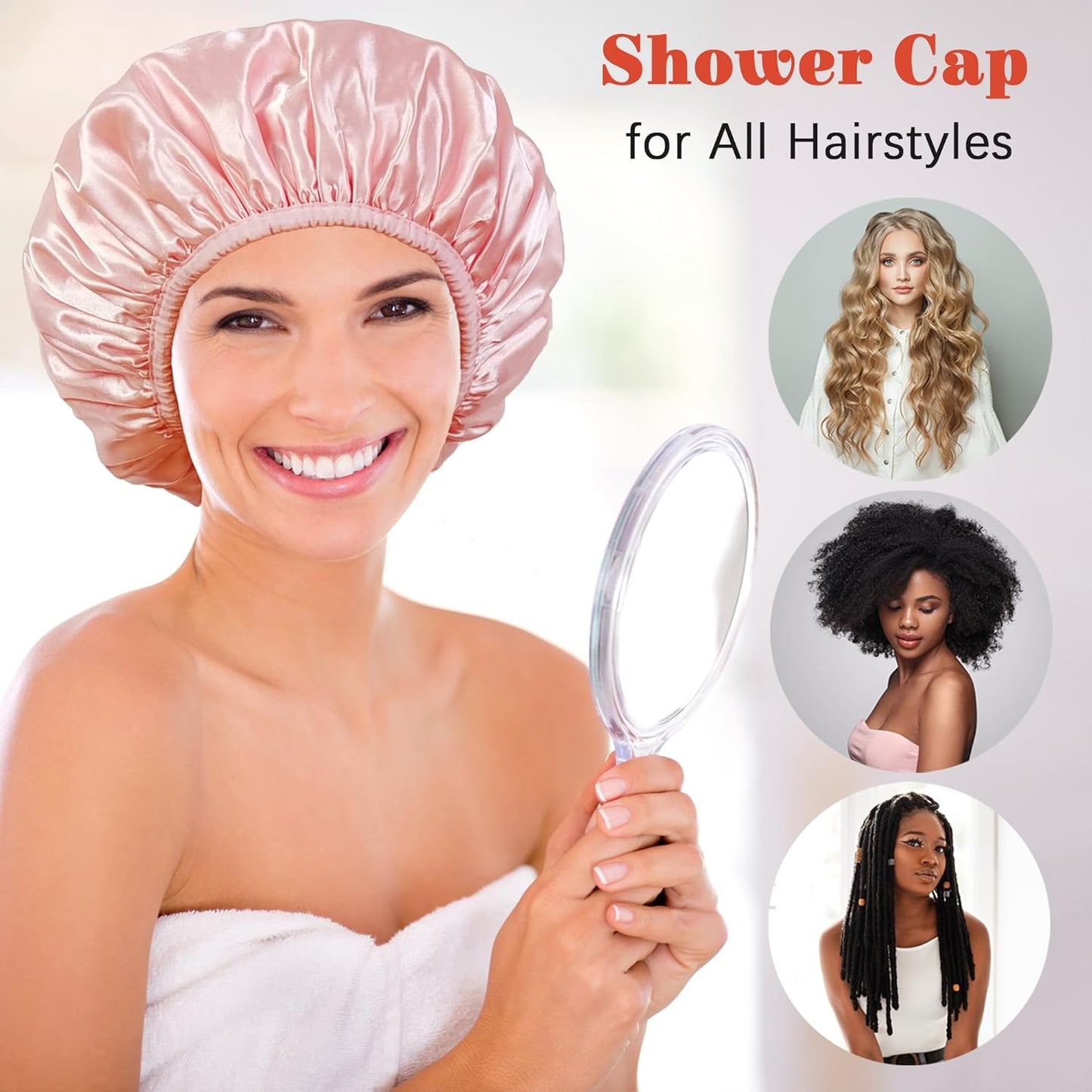Shower Cap Reusable Waterproof, Terry Lined Shower Caps for Women, Triple Layer Hair Cap for Shower, Large Plastic Shower Cap for Braids Long Hair