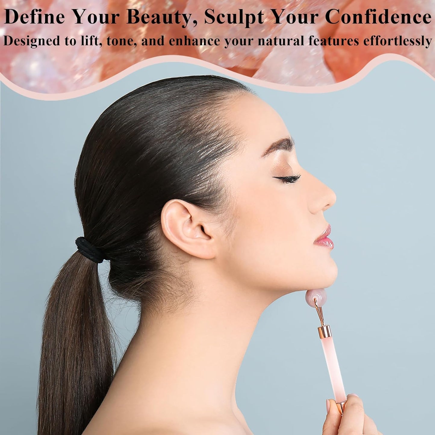 Natural Jade Roller for Face - Aging Wrinkles, Puffiness Facial Skin Massager Treatment Therapy - Premium Jade Stone, by Crystal Lemon (Rose Quartz)