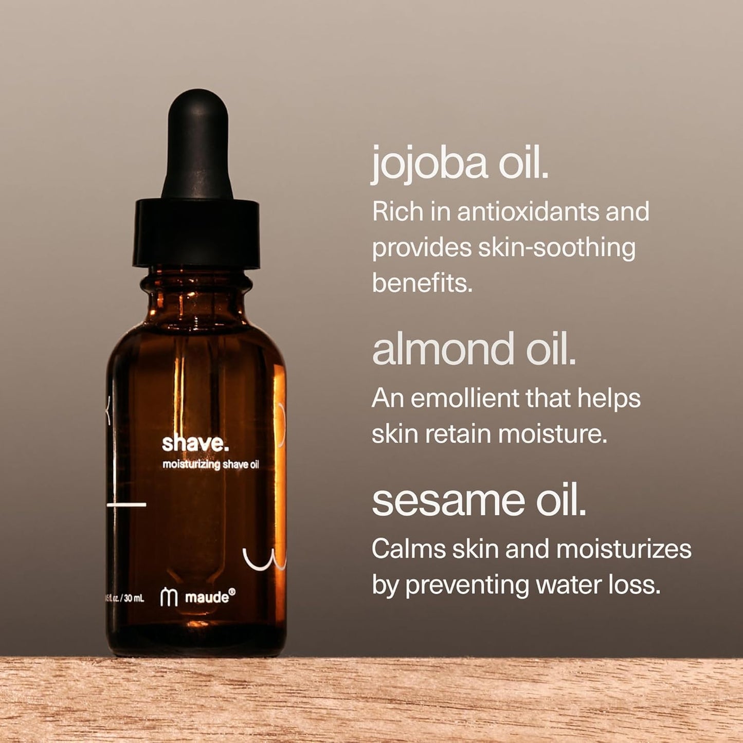 Maude Shave - Moisturizing Shave Oil for Hair Removal & Body Care - For Sensitive Areas, Legs, Underarms & Face - Made with Almond & Jojoba Oil + Light Cedarwood Scent (1 oz)