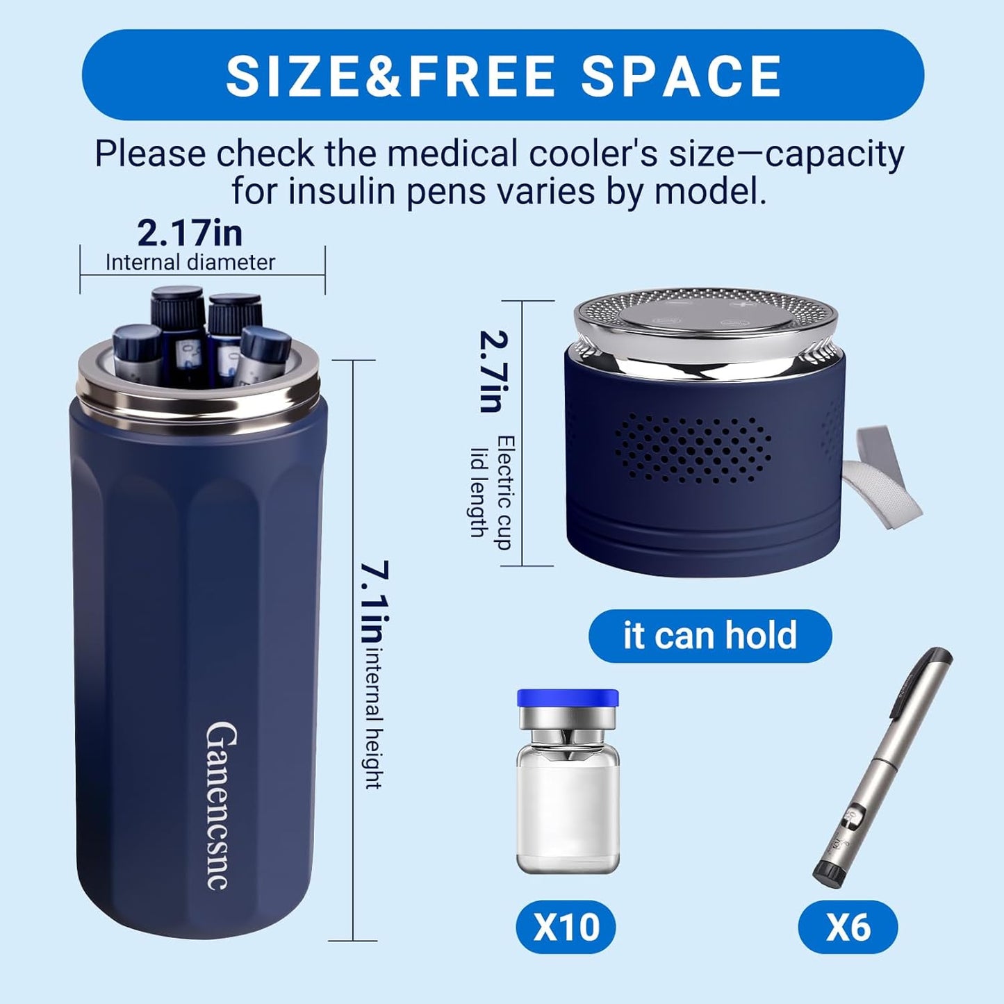 Electric Insulin Cooler Travel Case TSA Approved，USB Type-C Smart Cooling, 10000mAh Power Bank ，Large Capacity Medication Cooler for Travel ，Medical Cooler for Insulin (Blue, Included Power Bank)