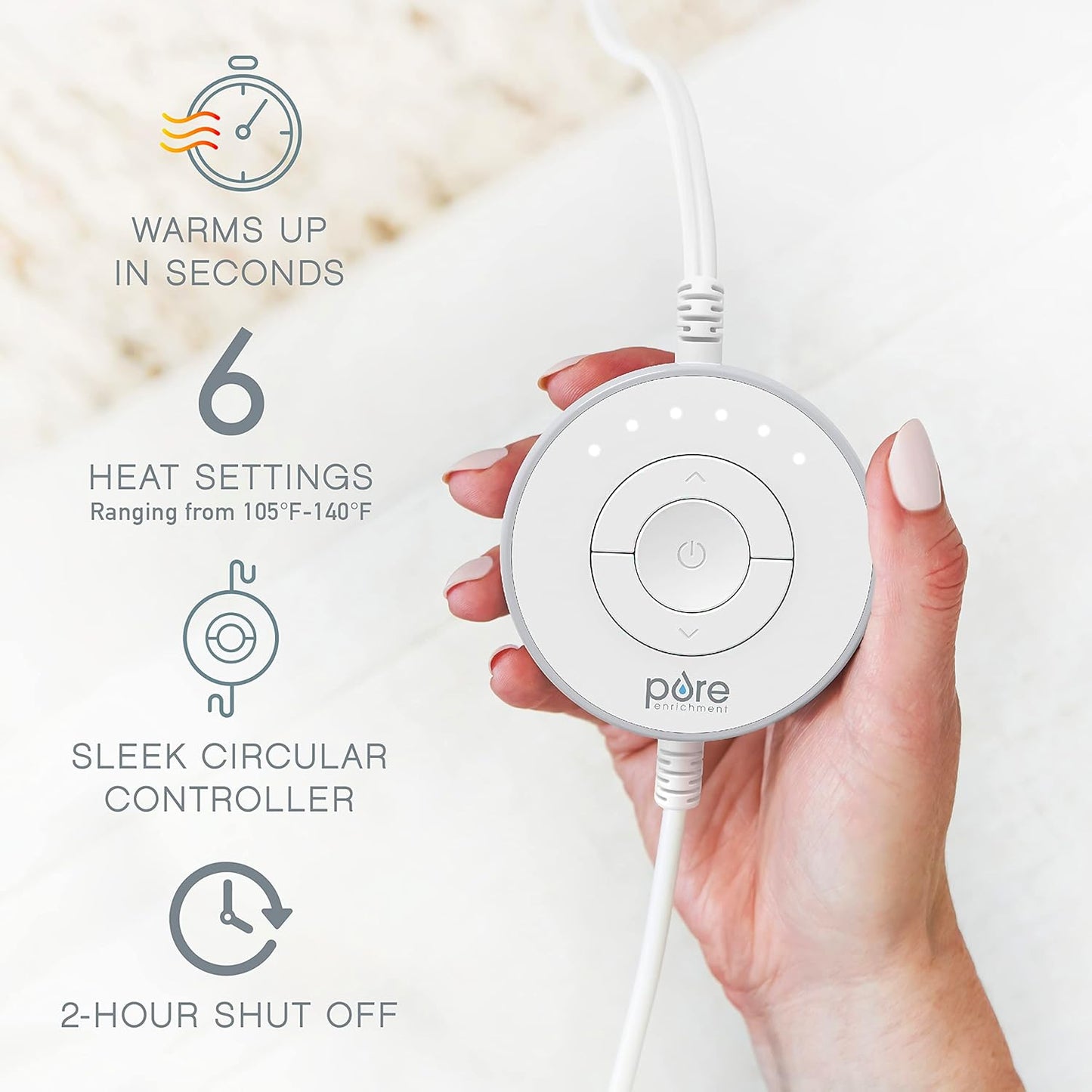 Pure Enrichment PureRadiance Ultra-Wide Heating Pad - 6 Heat Settings, Soft Faux Fur, 20" x 24", Machine Washable