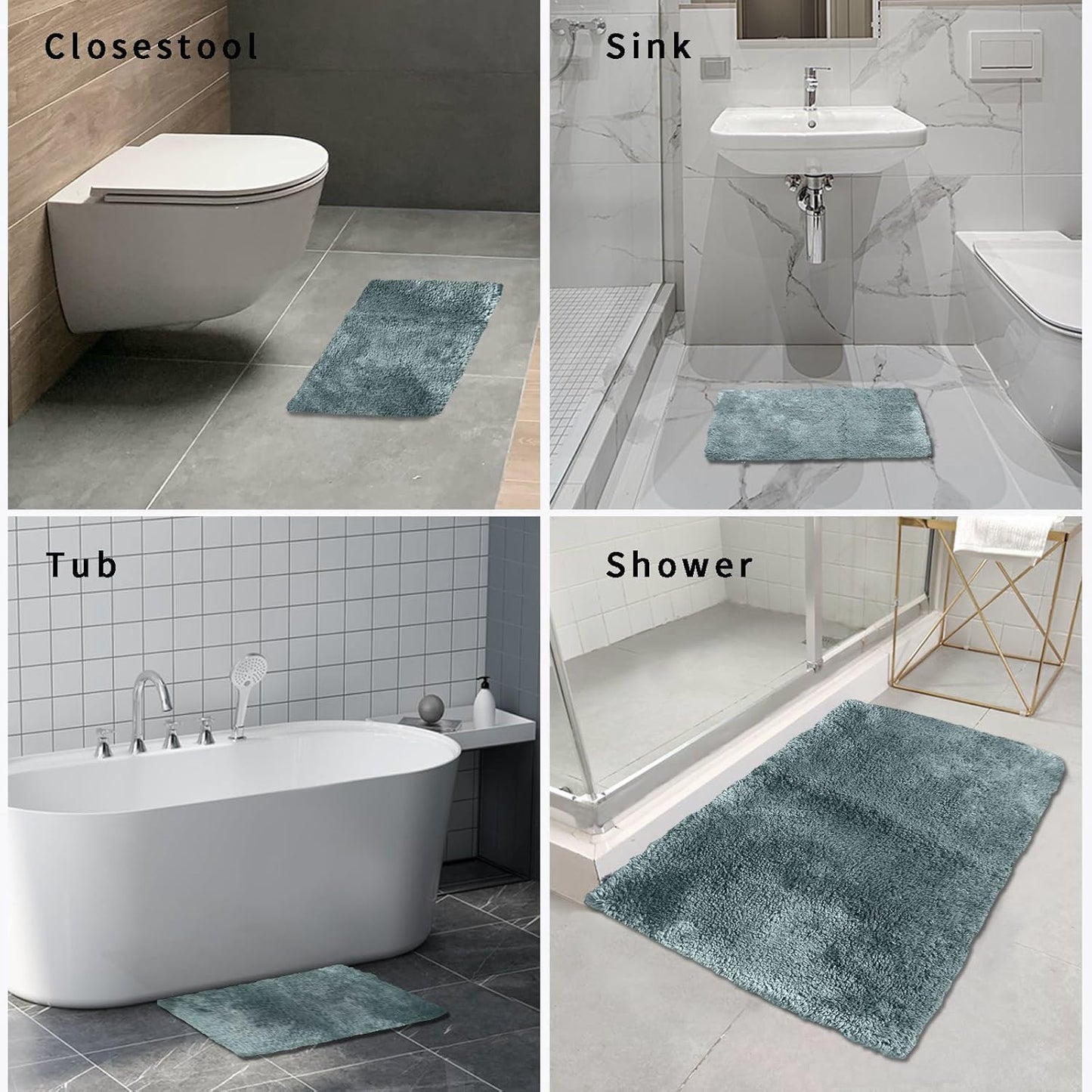 FIFU Bathroom Rugs 17" W x 24" L, Bath Mat for Bathroom, Bedroom, Laundry Room & Kitchen, Non-Slip Rubber Latex Backing, Extra Soft and Absorbent Polyester Carpet, Machine Washable Rug, Teal