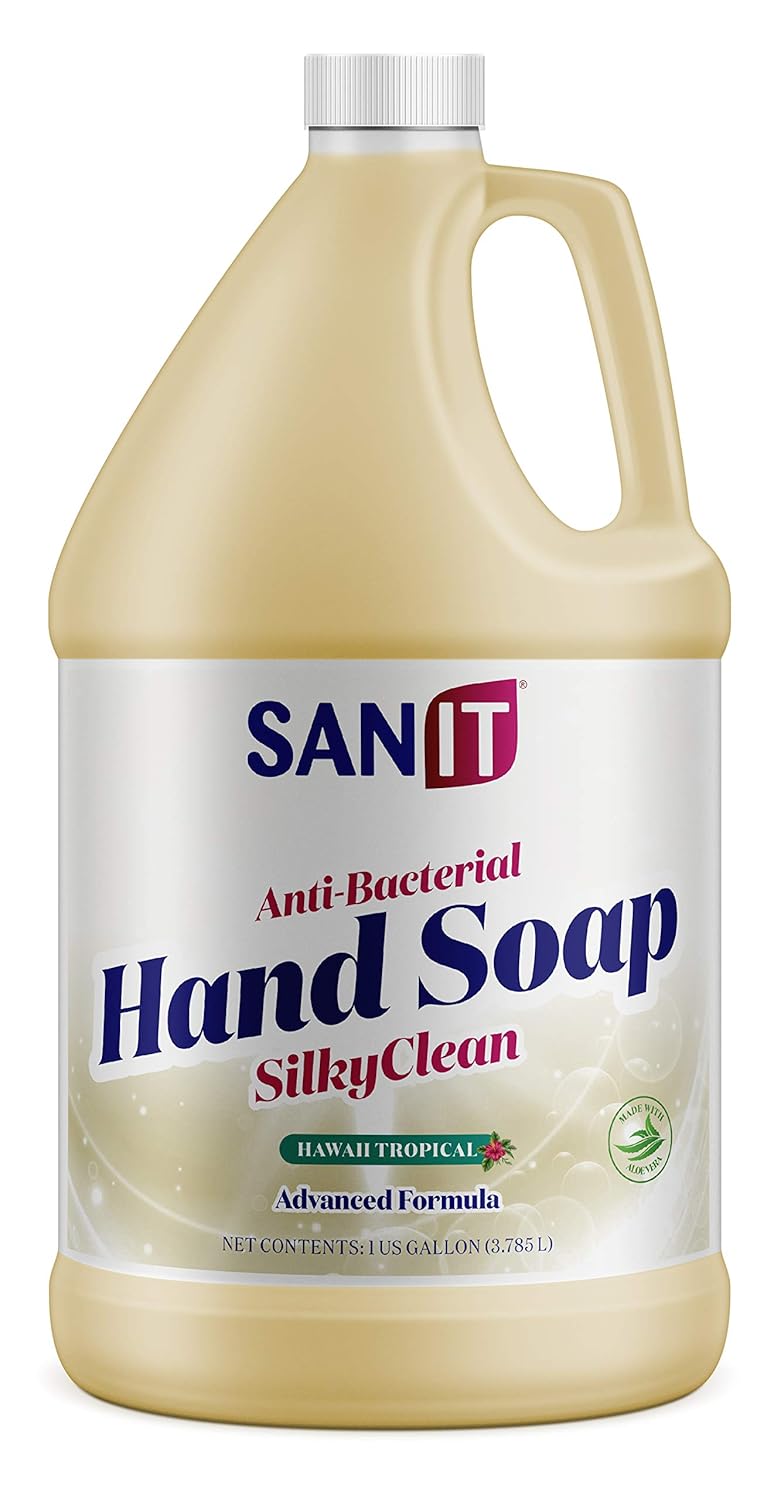 Sanit Silky Clean Antibacterial Liquid Gel Hand Soap Refill - Advanced Formula with Coconut Oil and Aloe Vera - All-Natural Moisturizing Hand Wash - Made in USA, Hawaii Tropical, 1 Gallon
