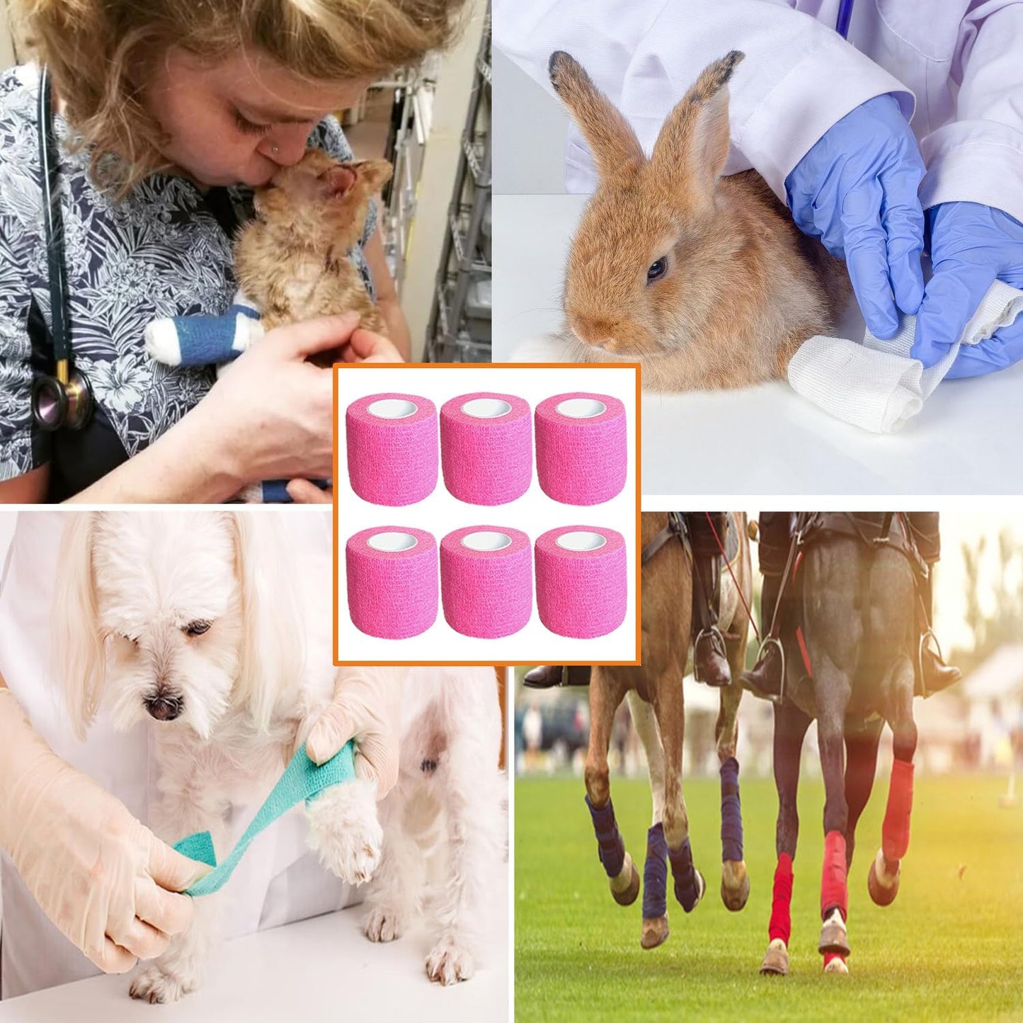 Hysiwen 6 Pack 2" x 5 Yards Self Adhesive Bandage Breathable Cohesive Wrap Self Adherent Vet Tape Self Stick Bandage Wrap for Sports, Athletic, Wrist, Ankle(Pink)
