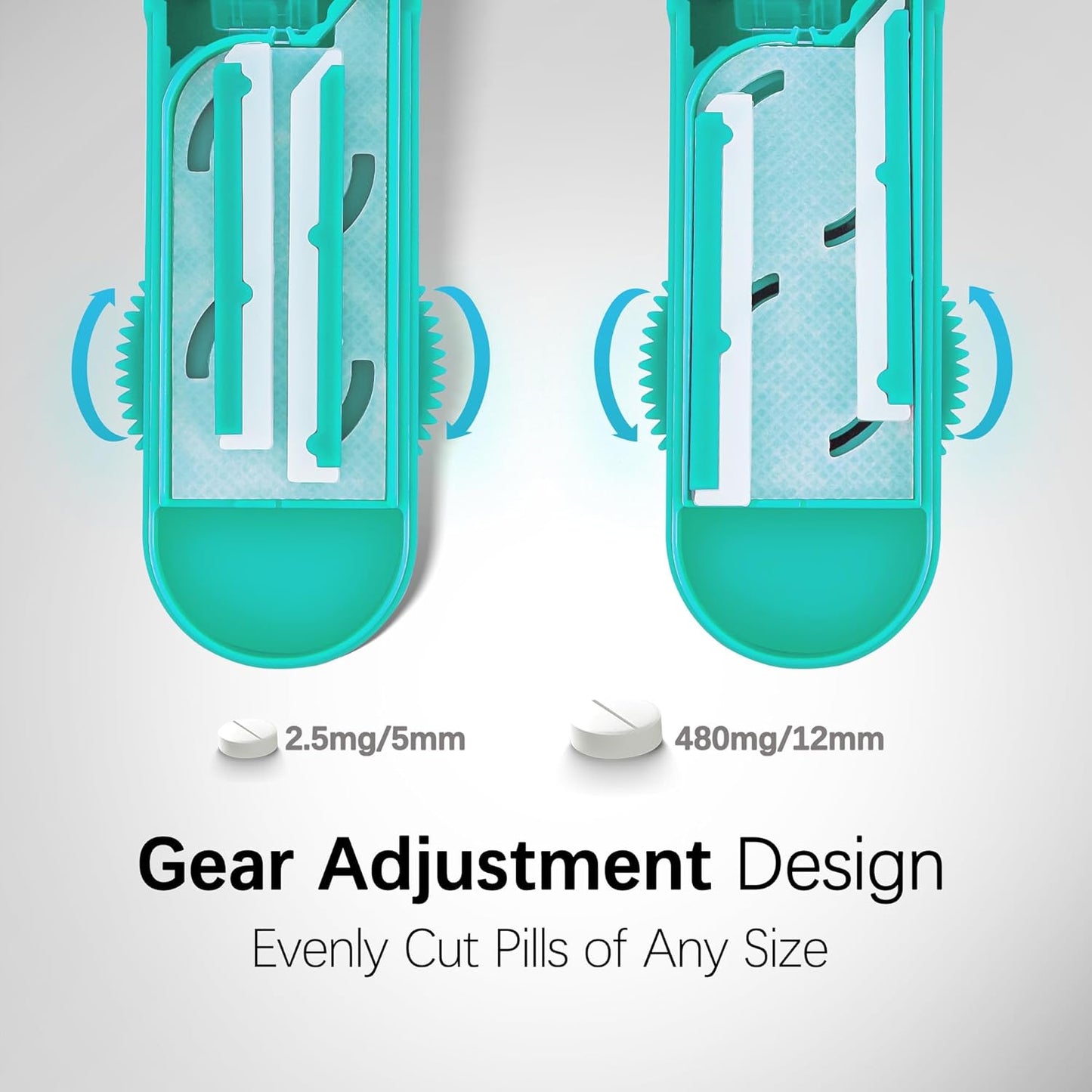 Pill Cutter Splitter for Small and Tiny Pills, Pill Cutter for Small or Large Pills, Pill Splitter for Multiple Pills at a Time with Centering Device and Stainless Steel Blade (Cyan)