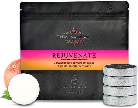 Aromatherapy Shower Steamers (6-Pack) Rejuvenate - Grapefruit, Citrus, Orange Scented Vapor Tabs for Self-Care, Aromatic Shower Bath Bombs, Natural Essential Oils for Women & Men