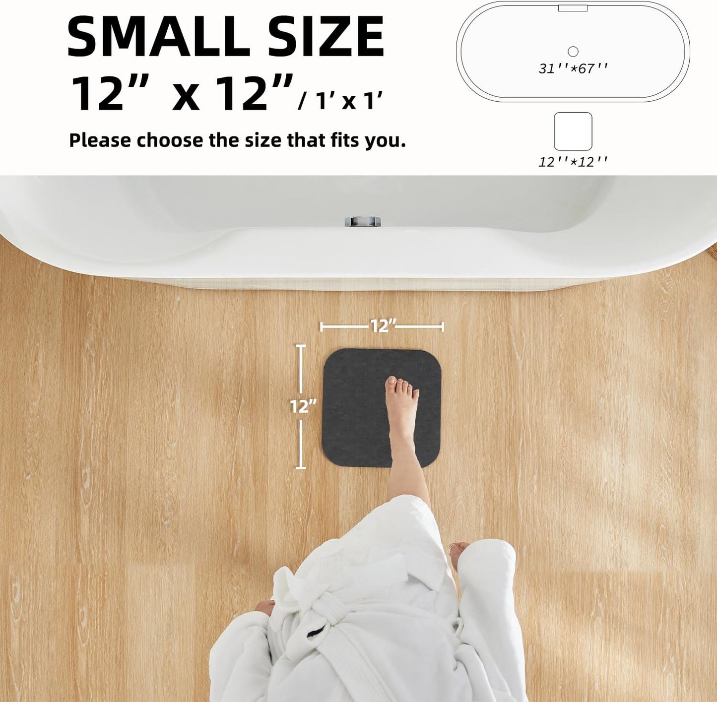 Small Bathroom Mat Quick Dry, Bathroom Rugs Non Slip Washable Thin Absorbent Bath Mat Fits Under Door Bathroom Floor Mat Perfect for Bath, Shower, or Sink 12"x12" Dark Grey