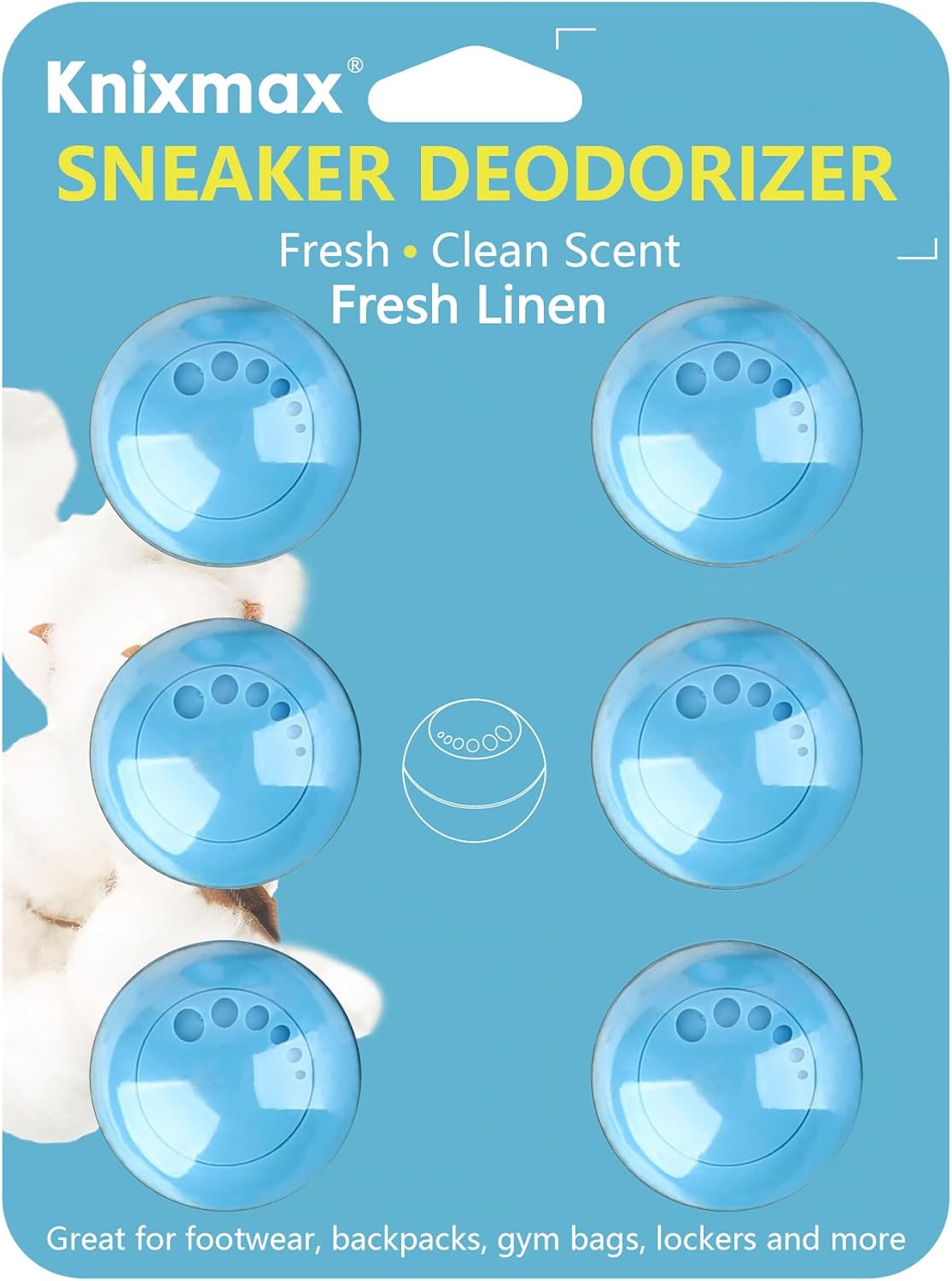 Knixmax Shoe Deodorizer Balls, Boot Deodorizing Shoe Odor Eater Ball Sneaker Deodorants, Gym Bags Lockers Car Air Fresheners, 6 Packs Fresh Linen Blue