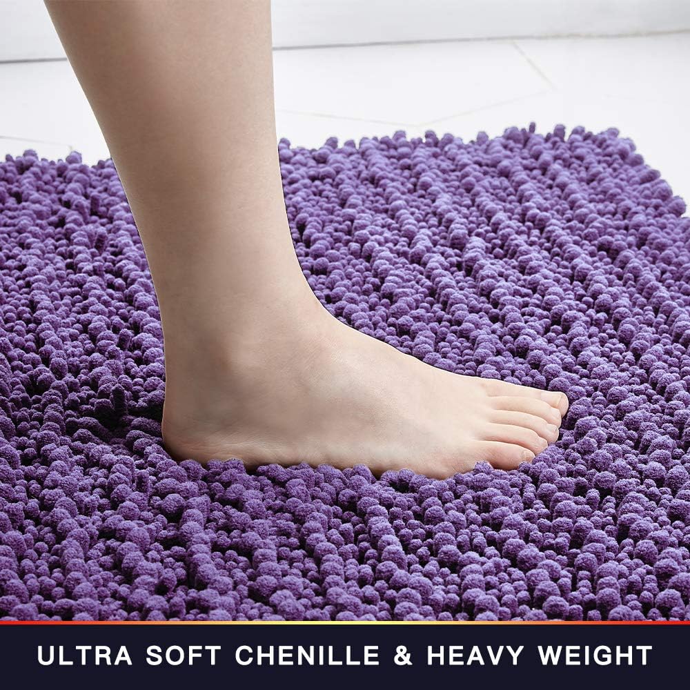 Walensee Bathroom Rug Non Slip Bath Mat (36x24 Inch Lavender) Water Absorbent Super Soft Shaggy Chenille Machine Washable Dry Extra Thick Perfect Absorbant Best Large Plush Carpet for Shower Floor