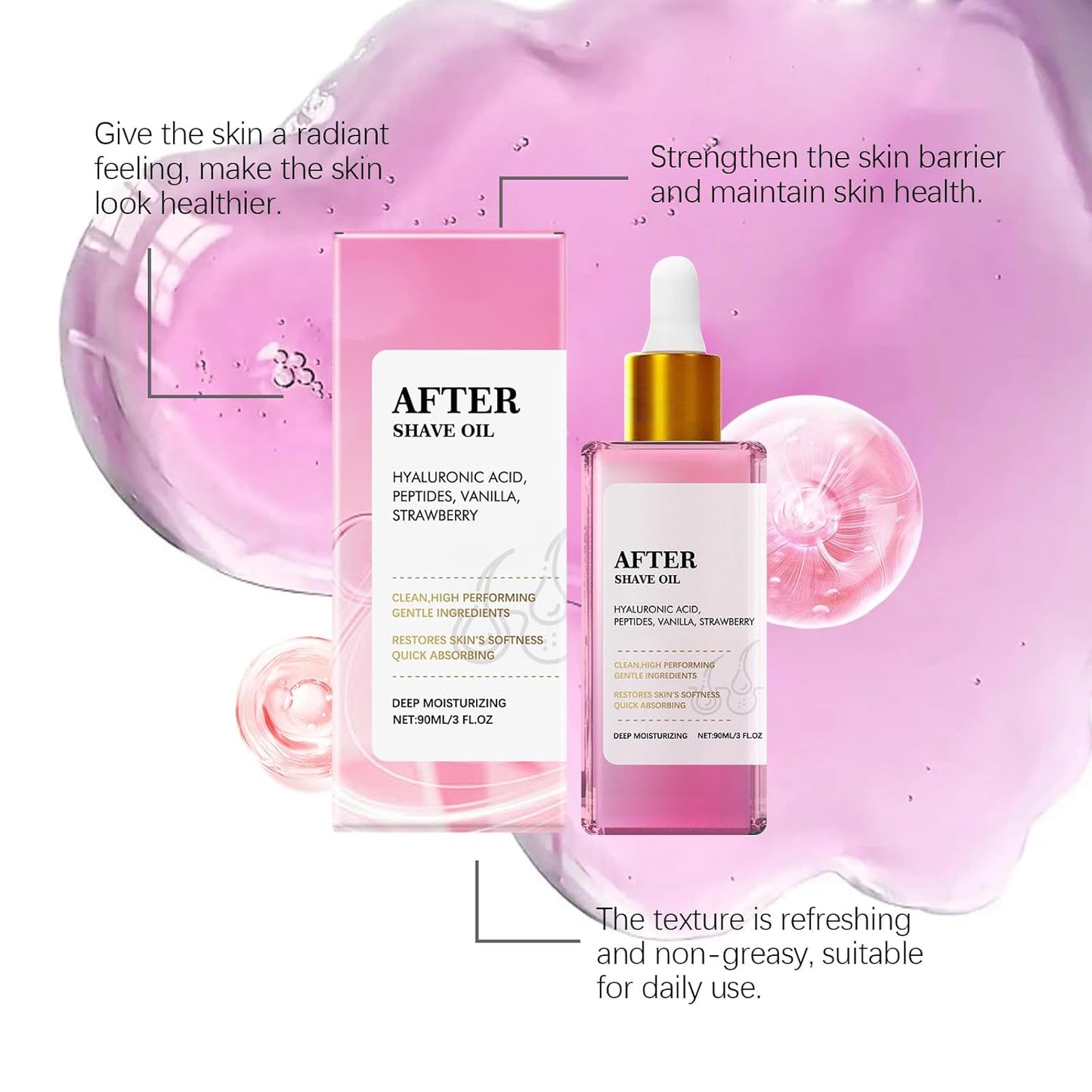 Strawberry Vanilla After Shave Oil, Daily Care Essential Oil, Soothes and Deeply Moisturizes Skin, Relieves Post-Shave Discomfort, For All Skin Types, 3 FL OZ