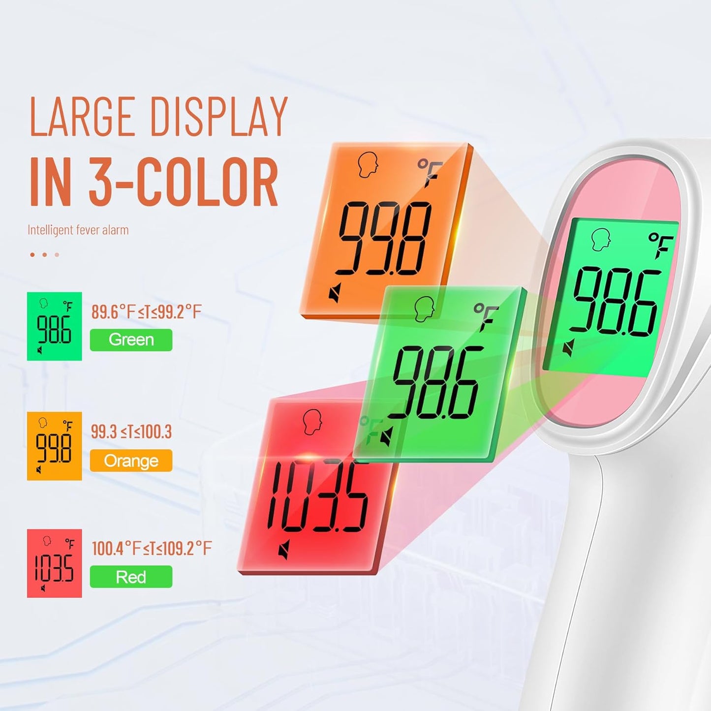 Forehead Thermometer for Adults, Kids & Babies, No-Touch Digital Thermometer with LCD Backlight Display, Fever Alarm and 1s Instant Reading - Pink