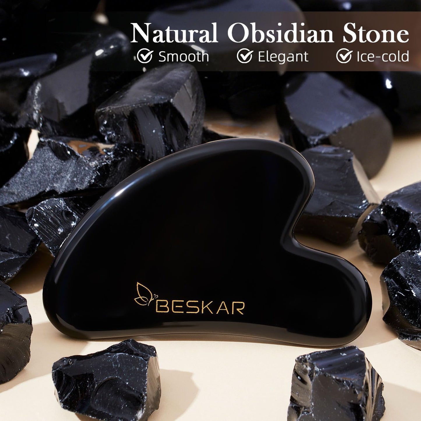 BESKAR Gua Sha Facial Tools, Natural Jade Stone Guasha Massager for Jawline Sculpting, Tighten Face Skin and Reduce Wrinkles, Face Eyes Body Neck Massage Tool, Skin Care Gift (Black)