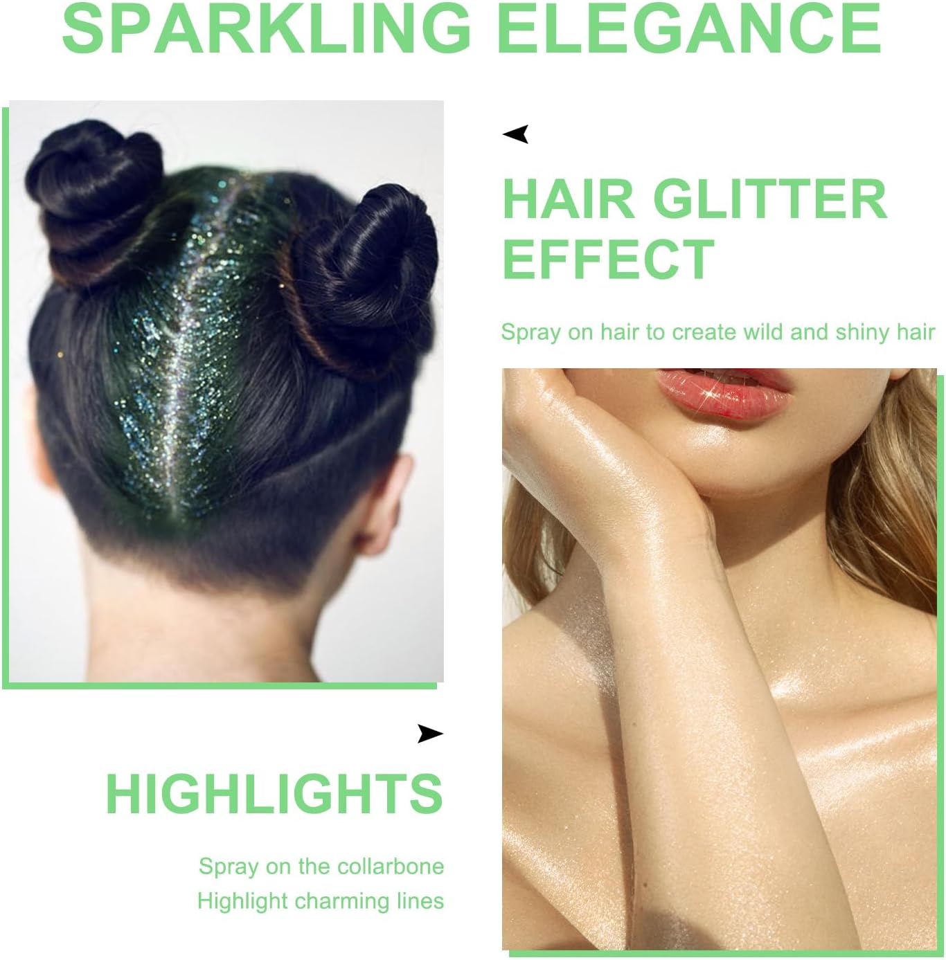 Hair and Body Glitter Spray, Shimmering Powder Sparkle Powder Makeup, Glitter Loose Sparkle Makeup for Body Highlighter,Festival Prom Rave Accessories (Green)