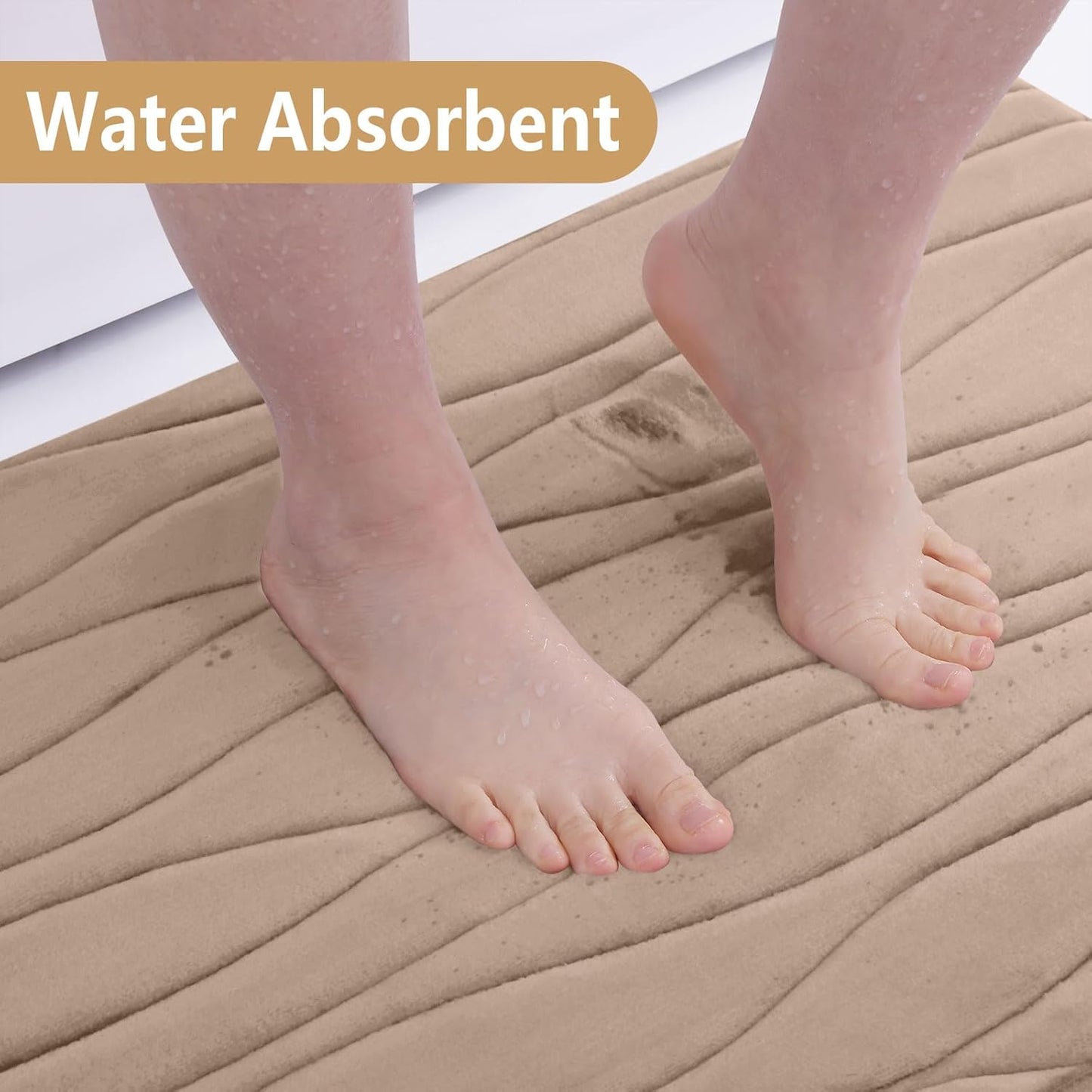 Buganda Memory Foam Bathroom Rug Mat 24x16, Extra Soft and Absorbent Bath Mats, Non-Slip and Machine Washable Bath Rugs for Bathroom Floor,Tub and Shower, Camel