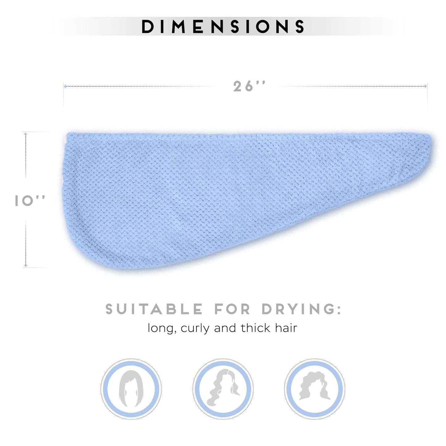 2 Pack Microfiber Hair Towel Wrap for Women, Anti Frizz Quick Drying Hair Turban for All Hair Style, Absorbent and Lightweight (Blue)