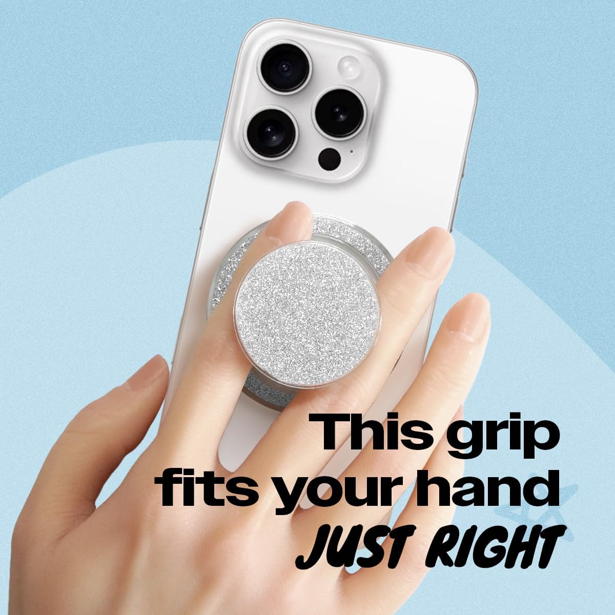 Bling Bling Glitter Phone Grip & Stand - Elegant Magsafe Compatible Phone Holder for Secure Grip and Hands-Free Viewing (Silver)