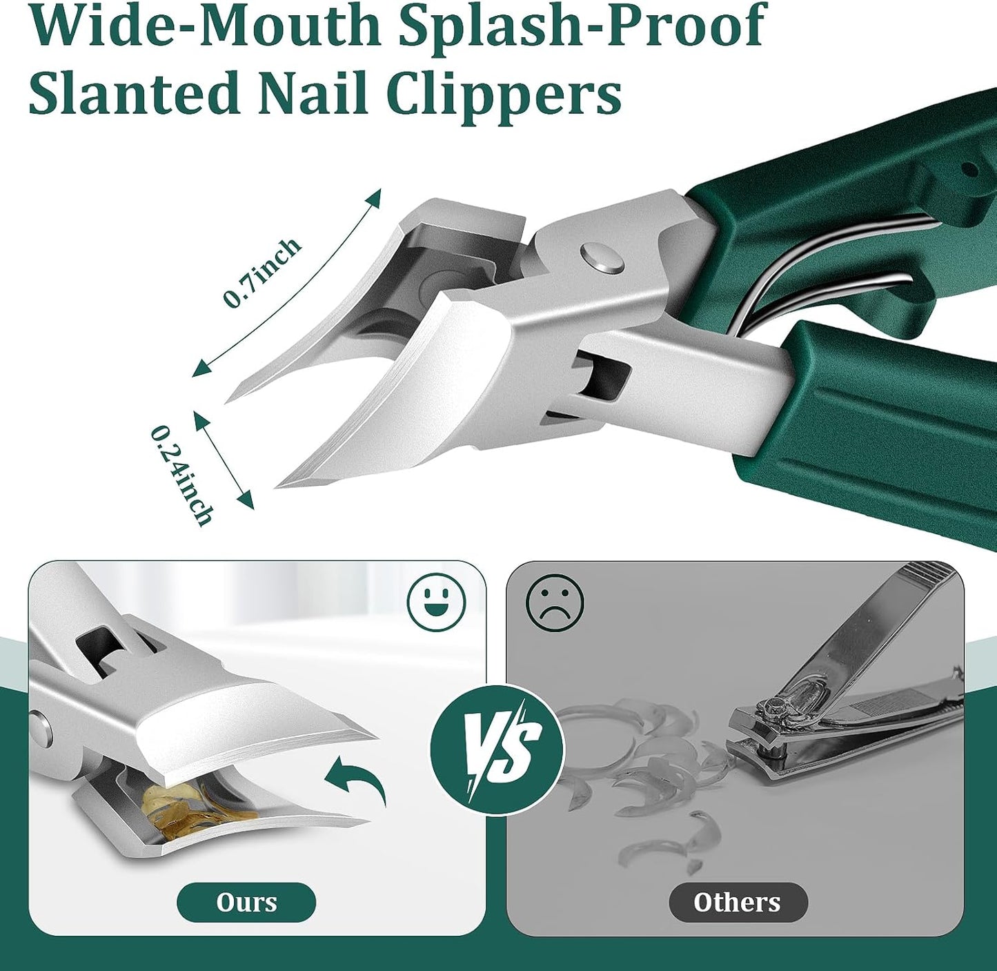 Eagle Beak Beveled Nail Clippers, Upgrade Stainless Steel Wide Jaw Opening Anti-Splash Nail Clipper Set of 3-Piece, Long Handle Angled Head Toenail Clippers for Ingrown & Thick Toenails, for Men Women