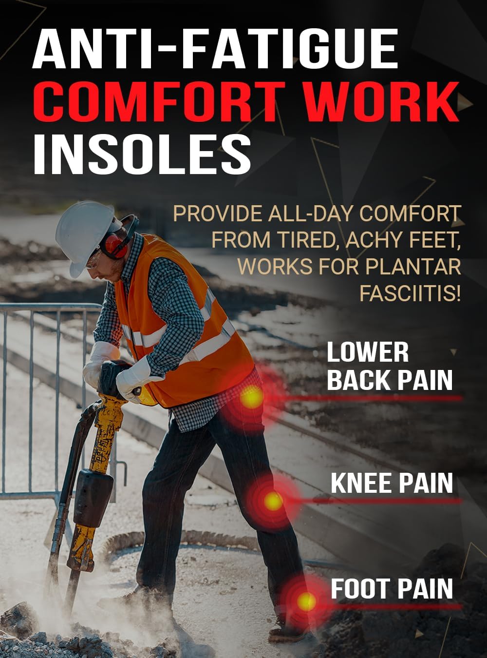 Work Pro Comfort Insoles - Shock Absorption - Low Arch - Cushioning Anti Fatigue Shoe Insert Men Women - Non-Slip - Soft Comfortable Work Boot Insoles - Foot Pain Relief (S, Black)