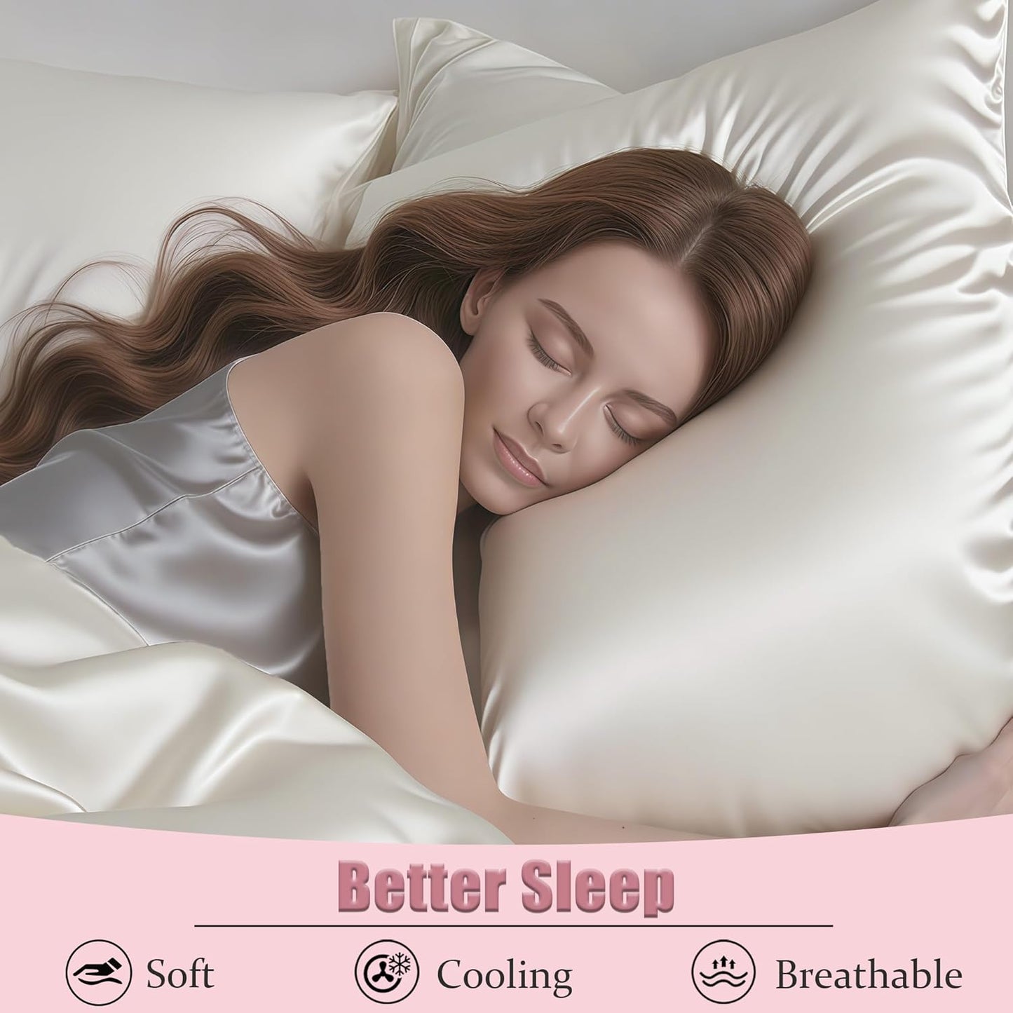 Mulberry Silk Pillow Cases with Zipper, Ultra Smooth Soft Breathable Cooling Pillow Cases for Hot Sleepers, Silk Satin Pillowcase for Hair and Skin, Gifts for Women (Ivory, Queen Size, 1 Pack)