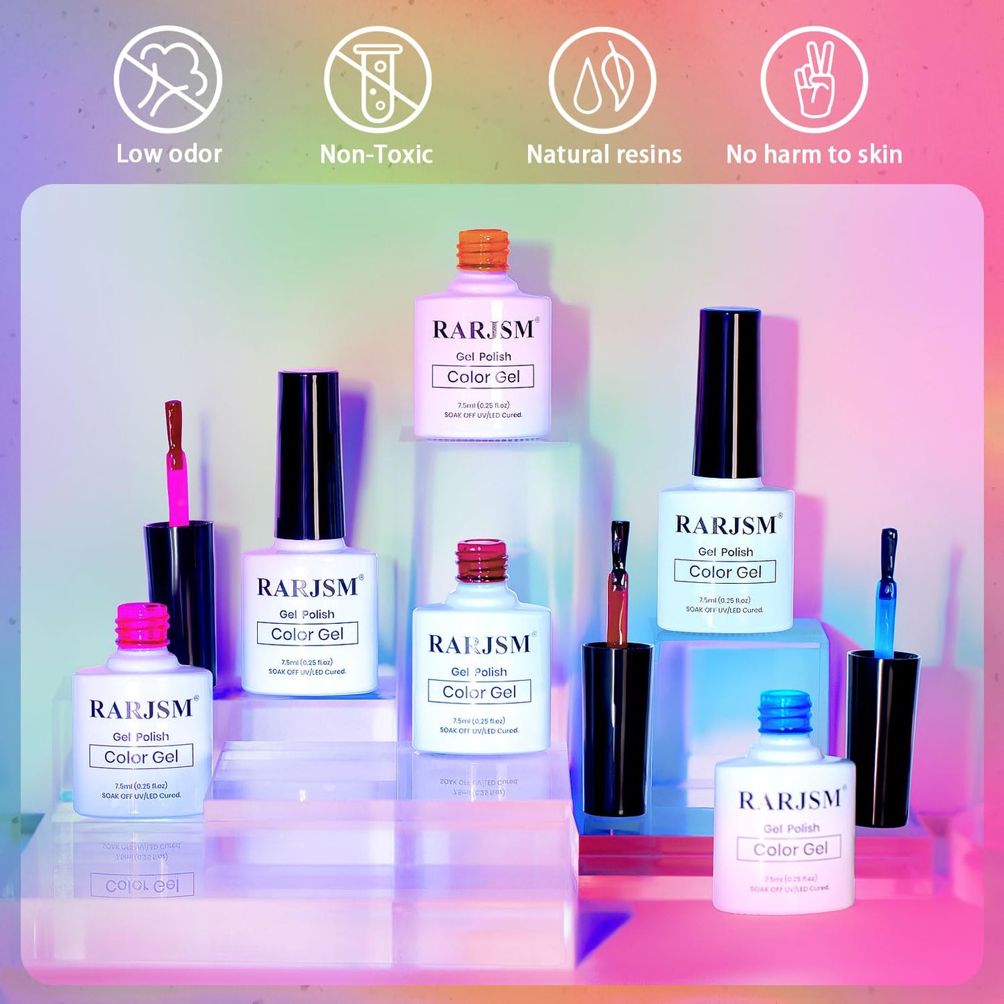 RARJSM Colorful Stained Glass Gel Nail Polish Set 6pcs Clear Crytal Blue Green Yellow Orange Red Neon Pink Series Transparent Sheer Amber Milky Gel Varnish LED UV Curing Requires French Manicure