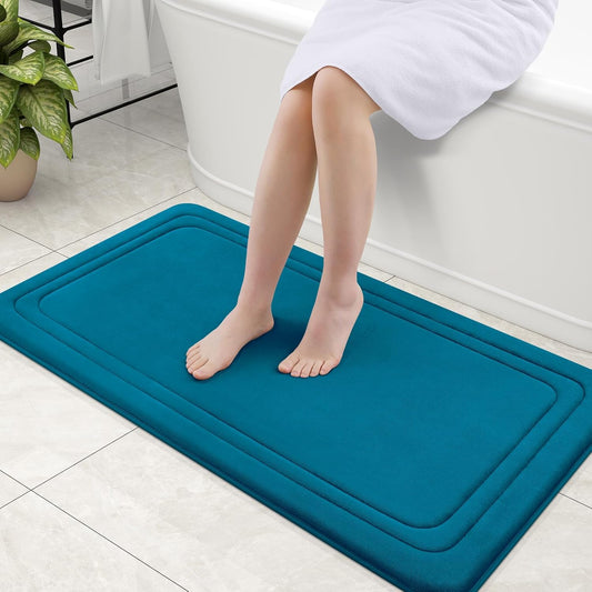 Grandaily Memory Foam Bath Mat Rug 44x24, Ultra Soft, Non-Slip and Absorbent Bathroom Rugs, Machine Wash Dry, Comfortable Bath Carpet for Bathroom Floor, Tub and Shower, Peacock Blue