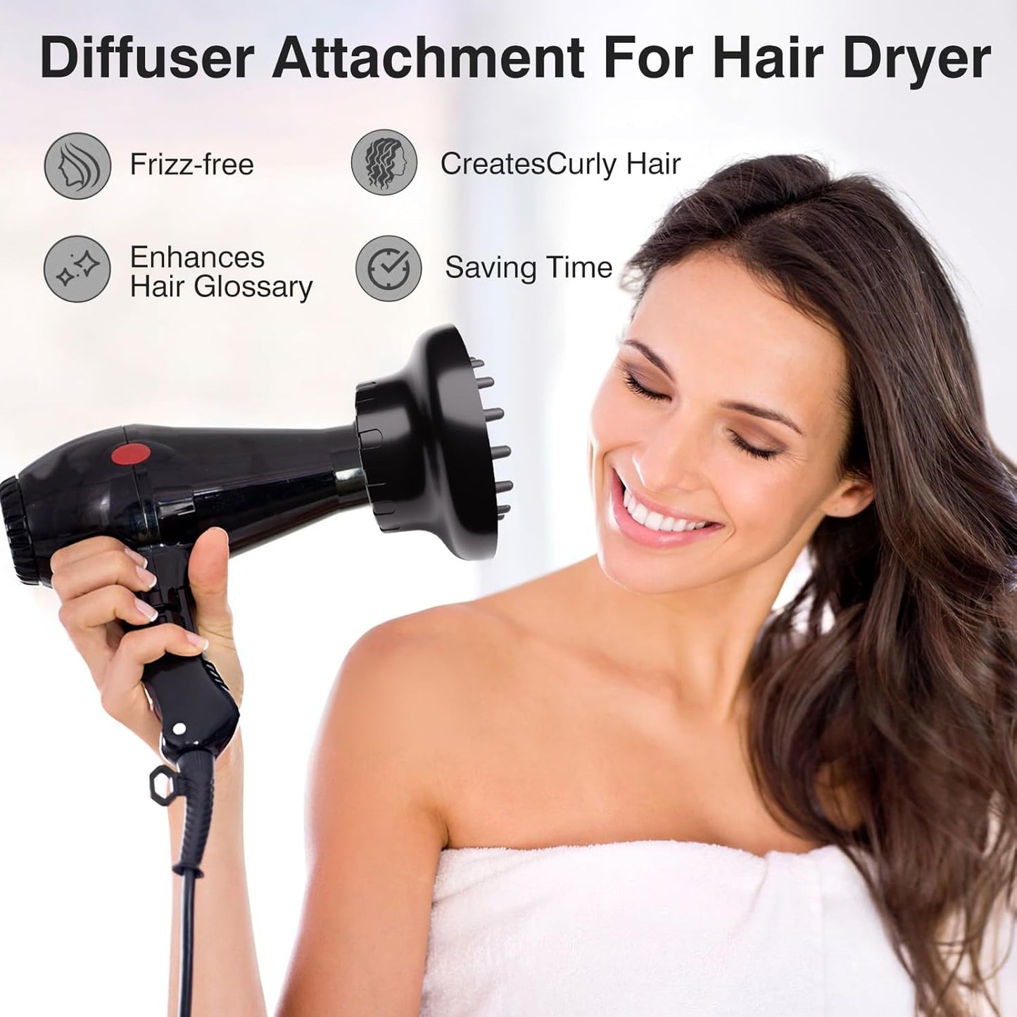 Diffuser Attachment for Hair Dryer, Hair Diffuser for Curly Hair, Universal Diffuser for 1.4-2.6" Hair Blow Dryer Long Thick Curly Wavy Hair, Black