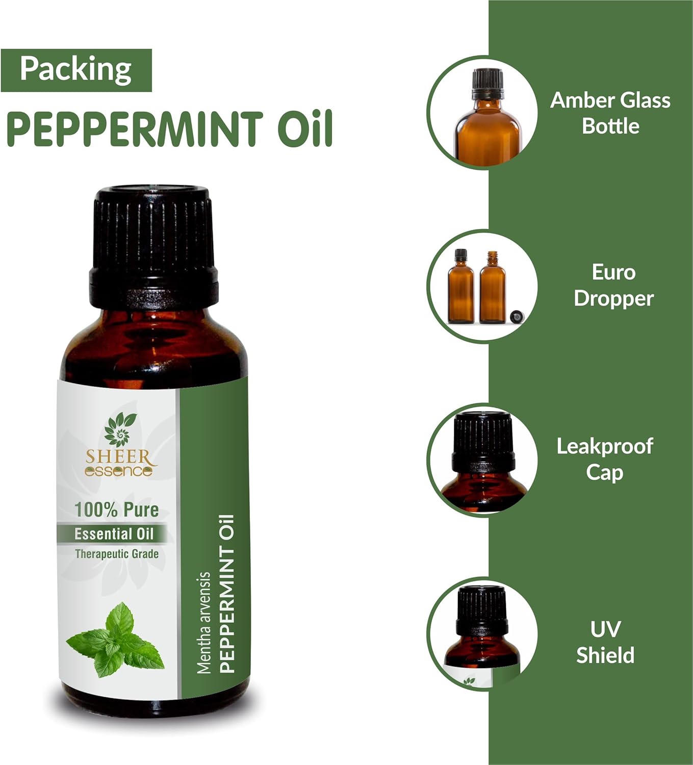 Peppermint Oil -(Mentha Arvensis)- Essential Oil 100% Pure Natural Undiluted Uncut Therapeutic Grade Oil 8.45 Fl.OZ
