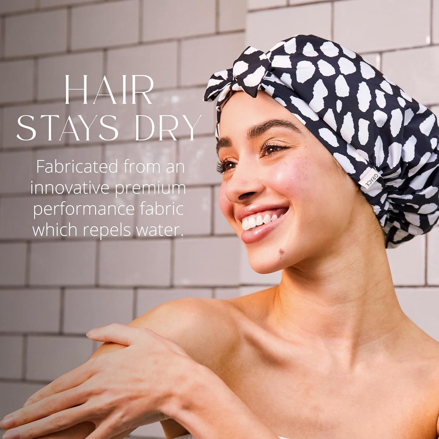 GRACE & COMPANY Luxury Shower Cap For Women - 100% Waterproof, Reusable, Washable & Breathable Shower Caps - Casablanca(Bag Packaging)