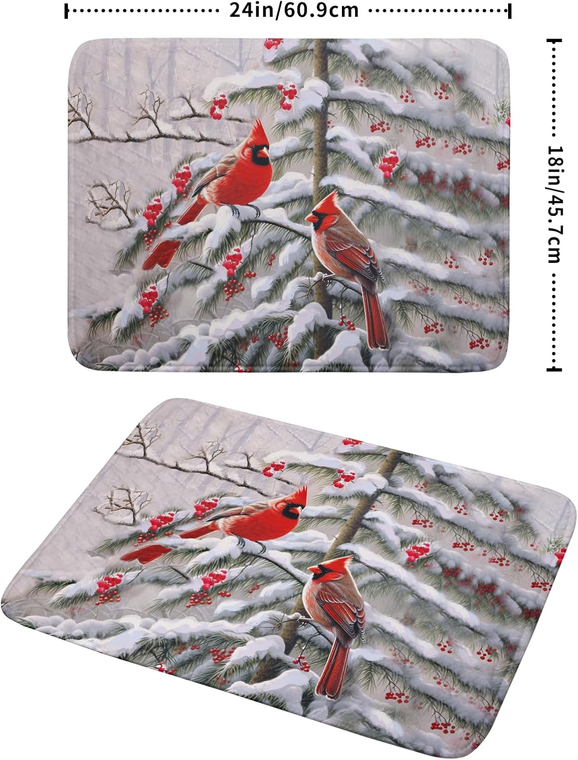 Red Birds Dish Drying Mat Winter Berry Dish Drainer Mats Absorbent Reversible Microfiber Kitchen Countertop Protector Dishes Pad 18x24 inch
