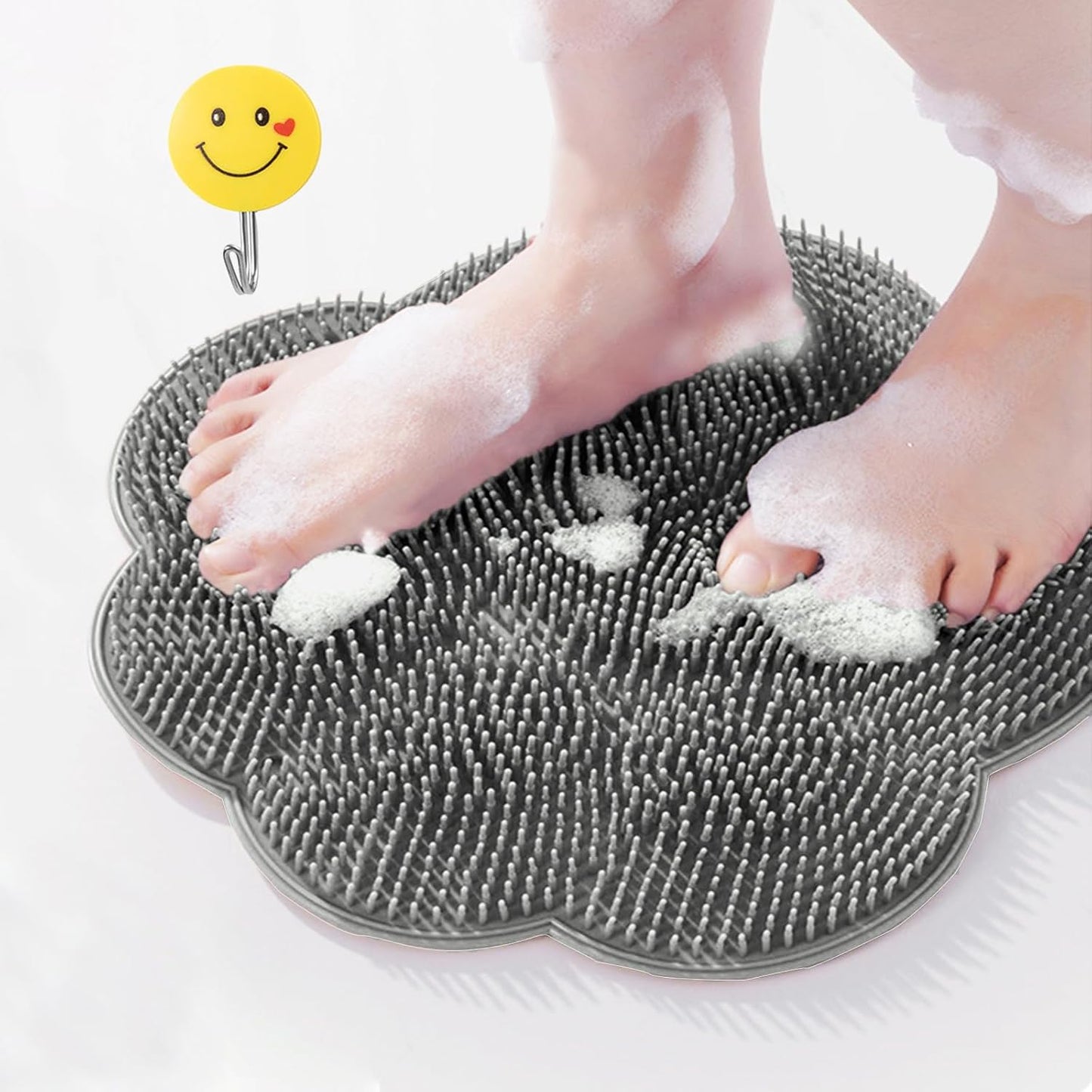 Foot Scrubber in Shower,Shower Foot Scrubber Mat,Silicone Body Scrubber with Suction Cups,Bath Feet Scrub Mat with Storage Hook(Gray)