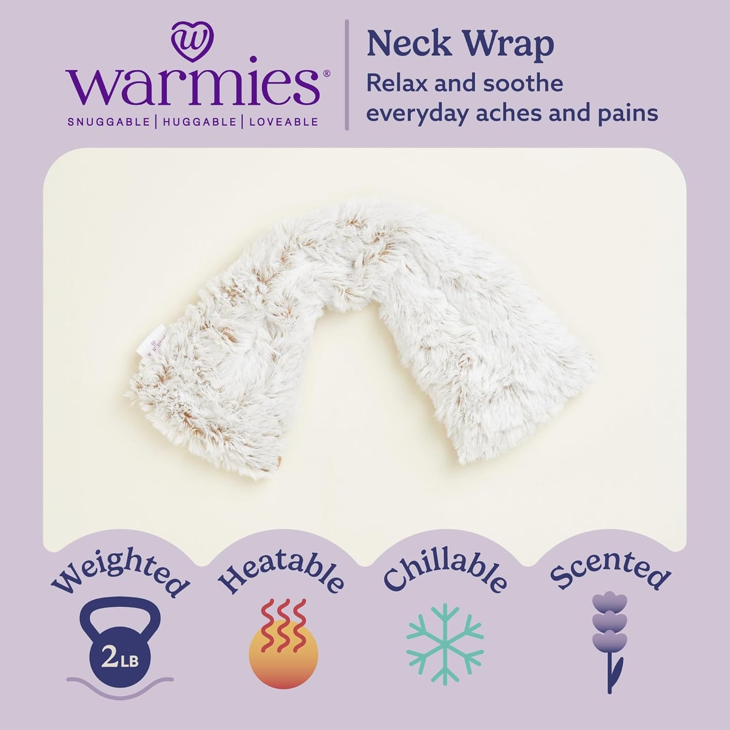 warmies Microwavable Neck & Shoulder Wrap - Heating & Cooling Plush Pad for Calming Relaxation - Weighted & Heated Neck Warmer with Scented Lavender - Microwave Heat Pad for Aches & Pain – Brown