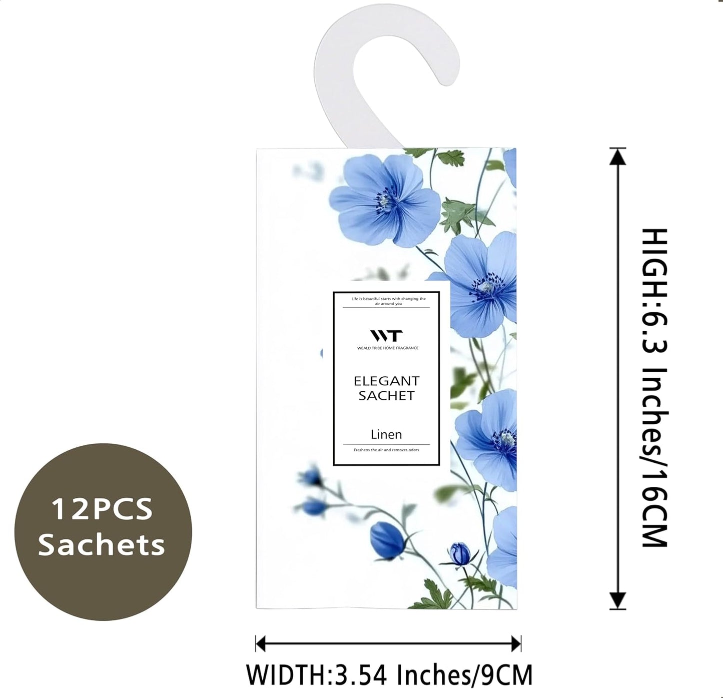 WEALD TRIBE 12 Packs Large-Bag Fresh Linen Scented Sachets for Closet and Drawer Deodorizer Home Fragrance | Air Freshener Long Lasting Large Sachets Bags Hanging