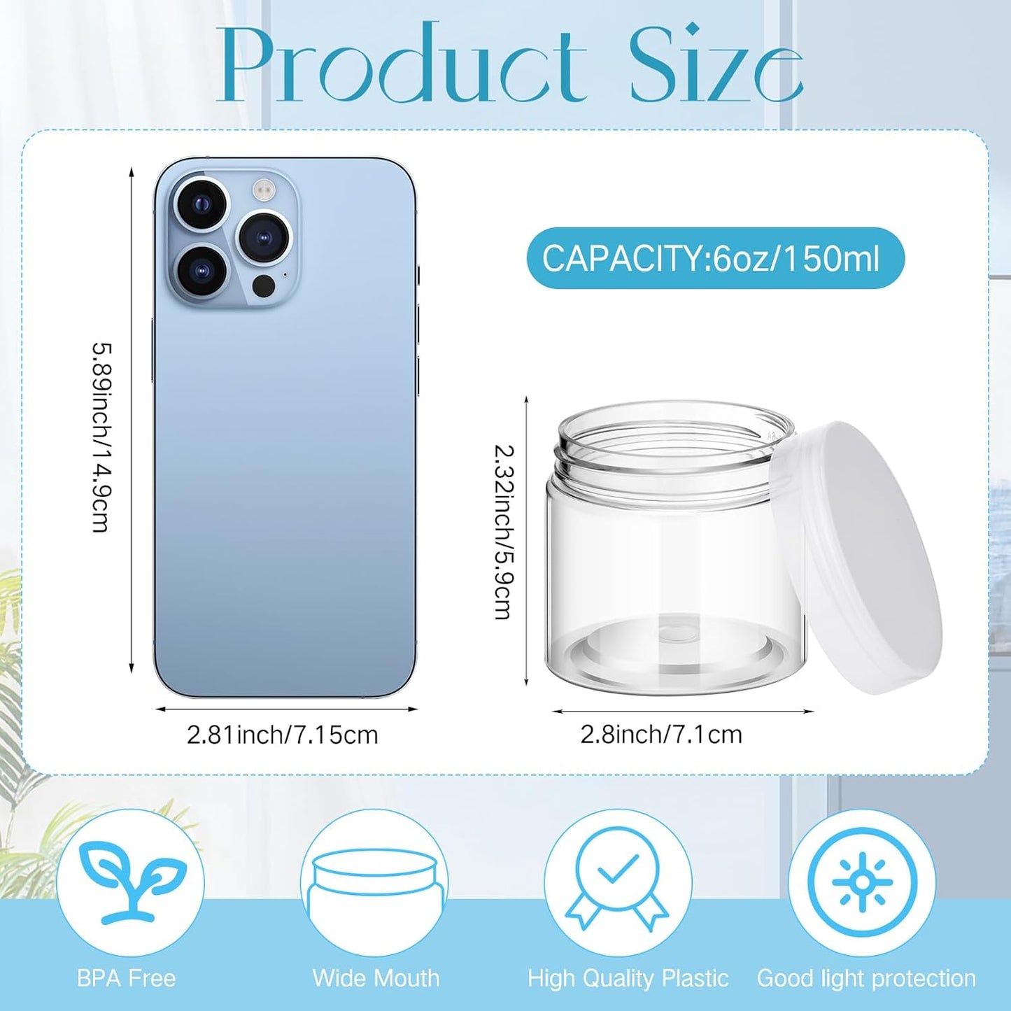 Patelai 4 Pieces Round Wide-mouth Leak Proof Plastic Container Jars with Lids for Travel Storage Makeup Beauty Products Face Creams Oils Salves Ointments DIY Making(6 Ounce,Clear)