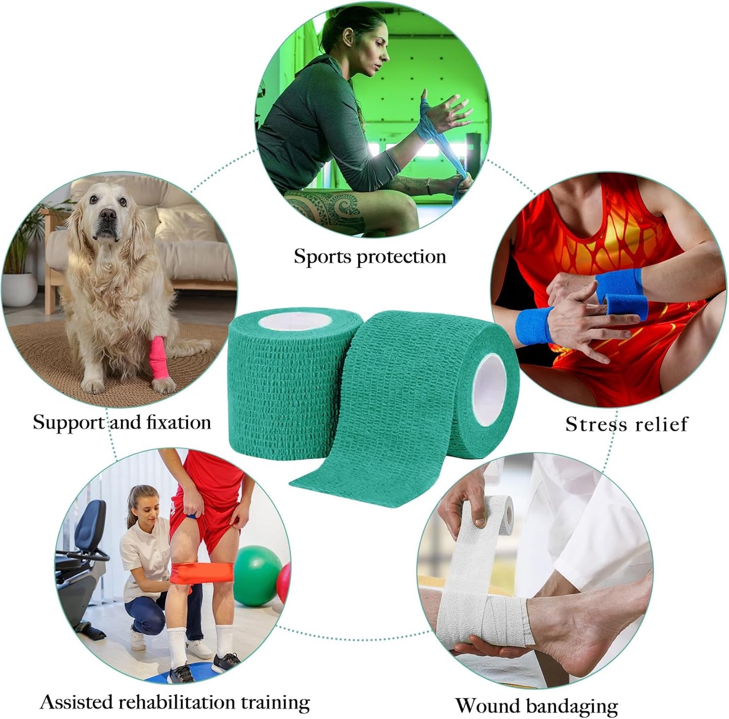 100 Rolls Self Adhesive Bandage Wrap 2 inch Cohesive Bandage Wrap Stretch Bandages Wraps Tape Color Elastic Self-Adherent Tape for Wrist Ankle Sports Swelling Sprains（Rich Color）