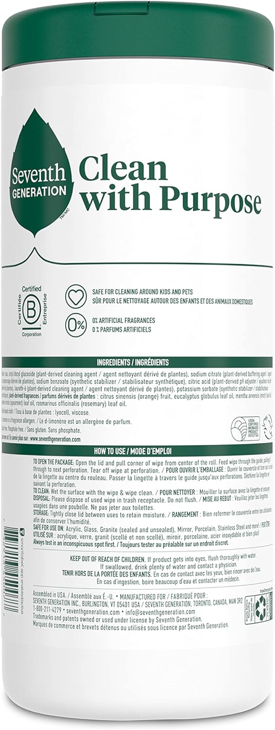 Seventh Generation Multi-Surface Cleaning Wipes, Garden Mint Scent, Cuts Grease & Grime, 35 Wipes