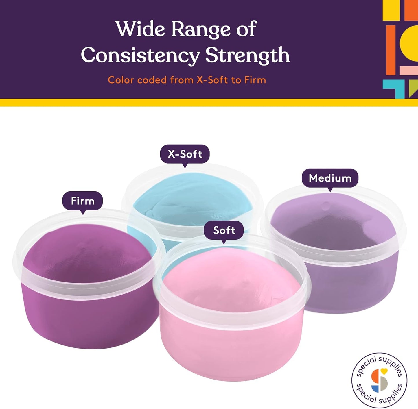 Special Supplies Therapy Putty for Teens and Adults - Resistive Hand Exercise Stress Relief Therapy Putty Kit, Set of 4 Strengths, Three Ounces of Each Putty (Unicorn Colors)