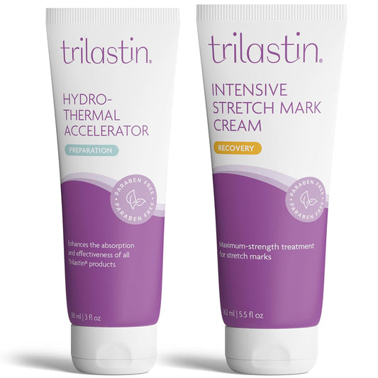 TriLASTIN Stretch Mark Cream for Pregnancy - 5.5 Oz & 3 Oz Hydro-Thermal Accelerator & Absorption Serum - Intensive Moisturizing Formula with Hyaluronic Acid - Prevent Stretch Marks During Pregnancy