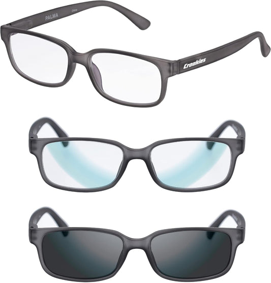 Croakies Palma Photochromic Progressive Eyewear | UV400 Sunglass for Outdoor | Bluelight Eyeglass for HEV Devices | Bundle