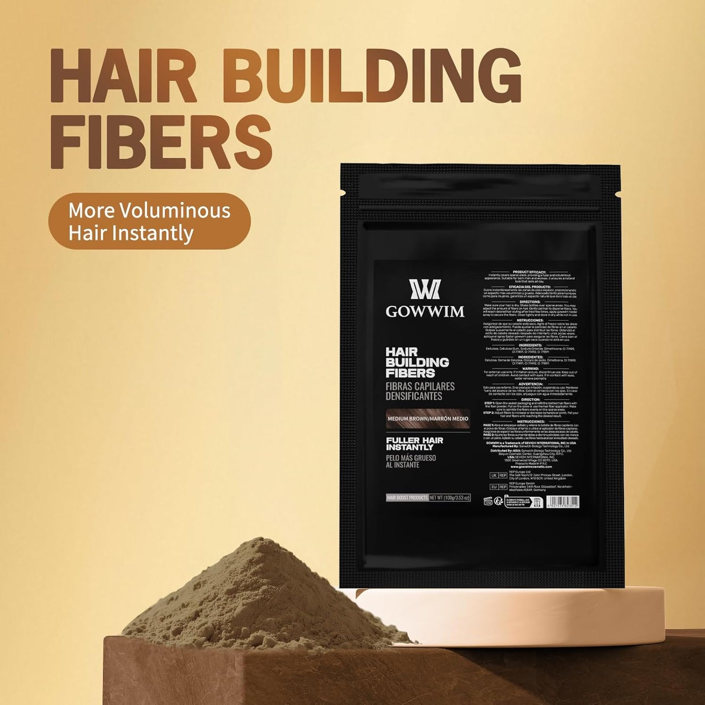 Gowwim Hair Fibers，Instant Building Thickening Fibers for Thinning Loss Hair Natural Grey Coverage Touch up Bald Spot Cover up Waterproof & Sweatproof for Women & Men 100g