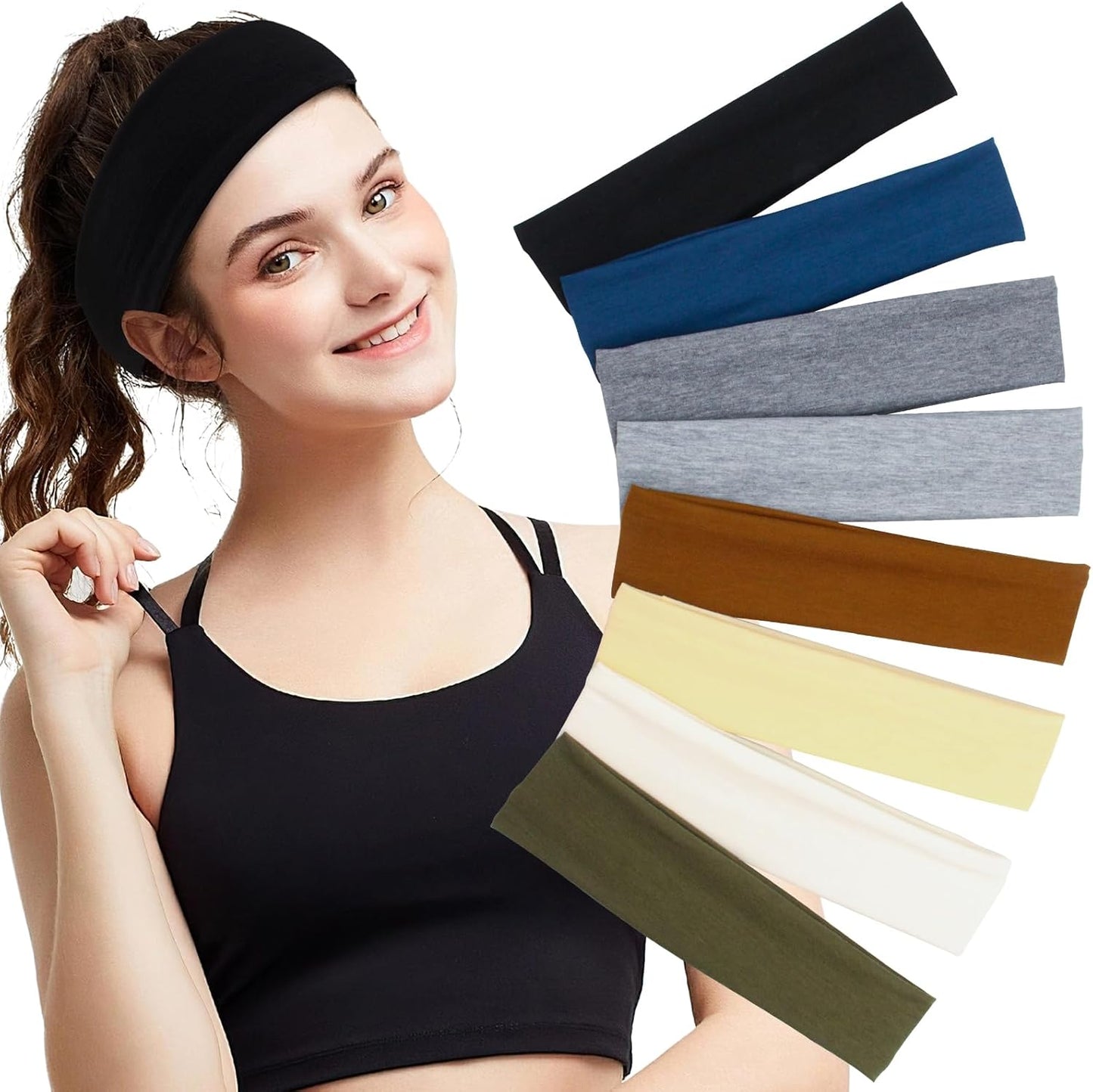 Headbands for Women Non Slip Sports Hair Bands for Women's Hair Stretchy Workout Yoga Running Sweatbands for Women,Pack of 8