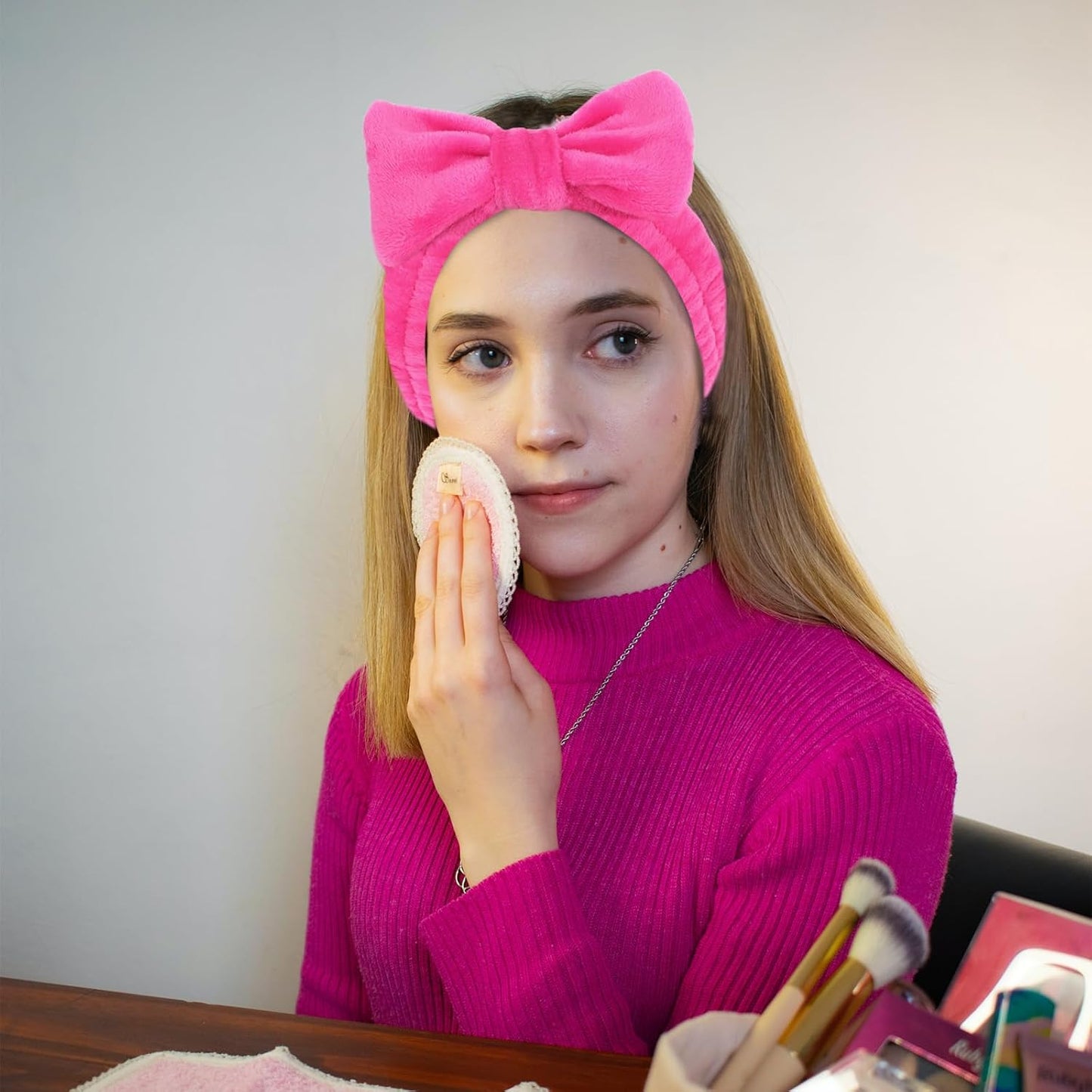 Ondder 8 Pcs Pink Spa Headband Microfiber Makeup & Face Wash Headbands for Women, Facial Skincare, Yoga, Exercise, Including Hair Bands & Head Bands