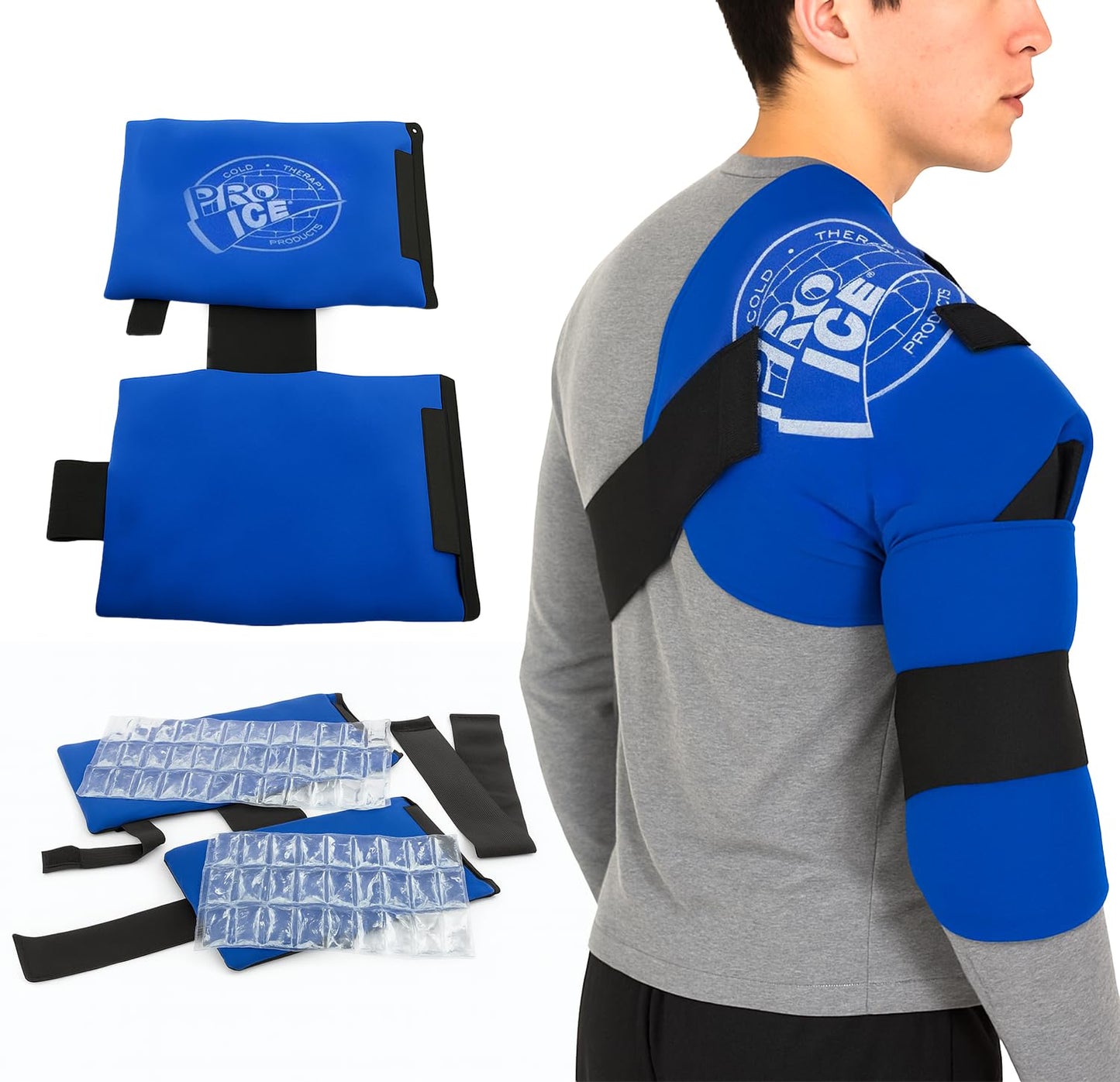 PRO ICE Shoulder Elbow Ice Therapy Wrap for Youth - Excellent for Treating Rotator Cuff injuries, Elbow Joint and Muscle Inflammation - Reusable Ice Packs Included - Arm Ice Pack Wrap for Pitchers