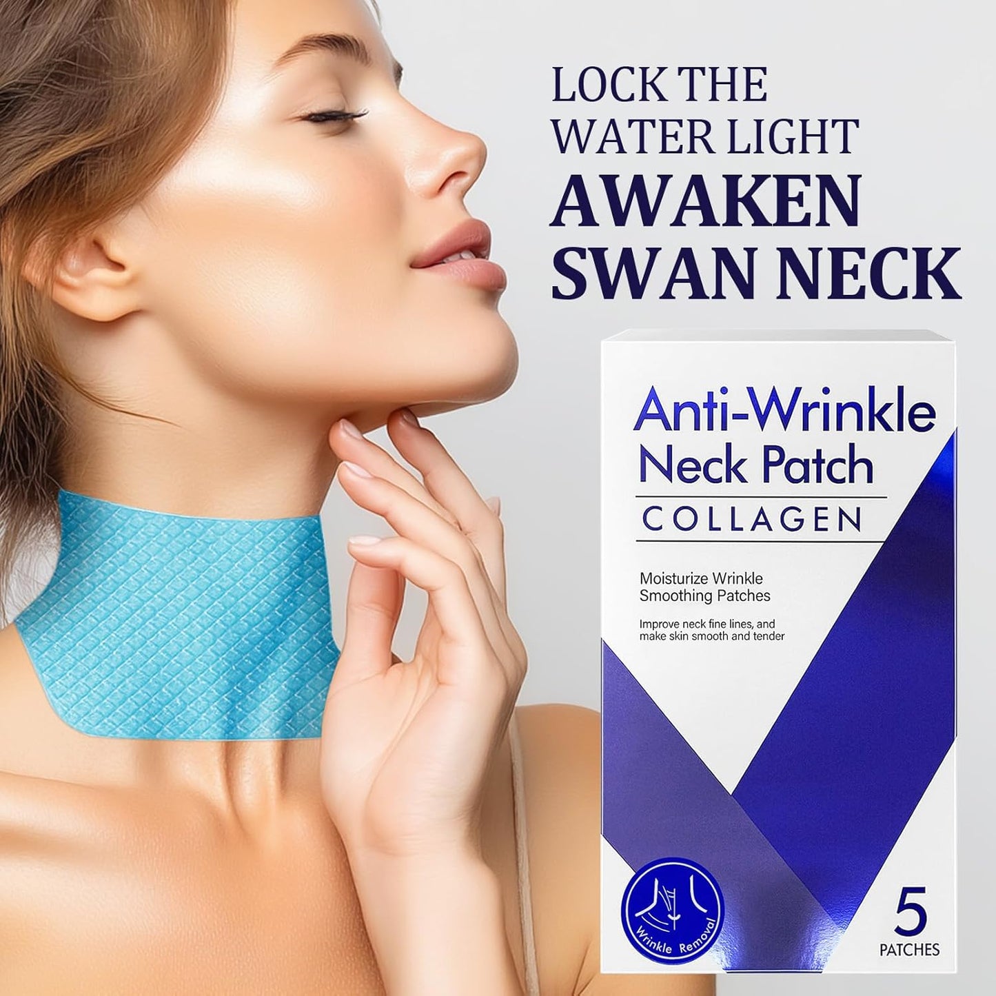 Neck Wrinkle Patches, 5PCS Anti Wrinkle Collagen Tapes Firm and Moisturize Skin for Neck, Natural Plant Extract Formula Improve Fine Lines and Dullness