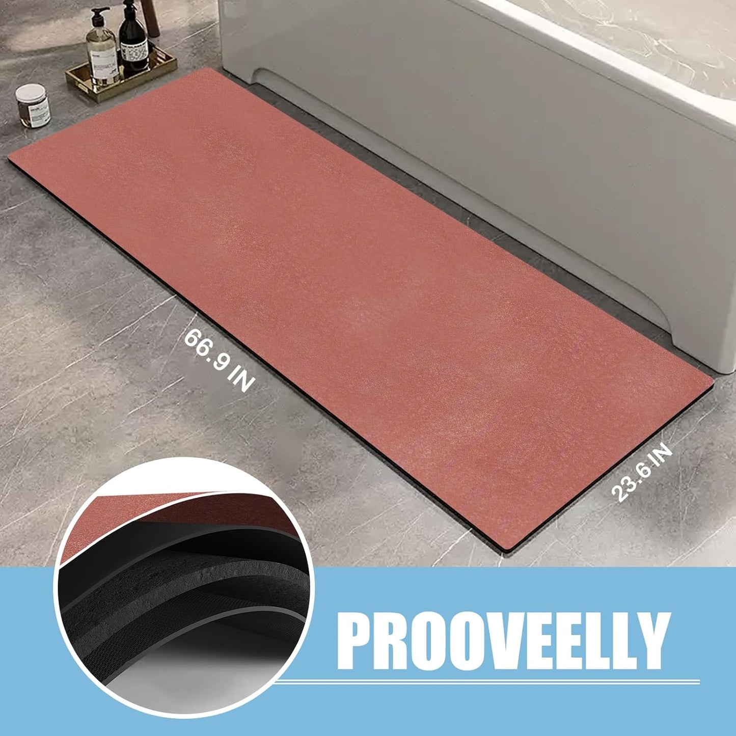 Diatomaceous Earth Bath mat Bathroom Rugs Super Absorbent Quick Dry Non Slip Bath Mat Thin Bathroom Floor Mats Fit Under Door-Shower Rug for in Front of Bathtub Shower, Brown, 23.6"x47.2"