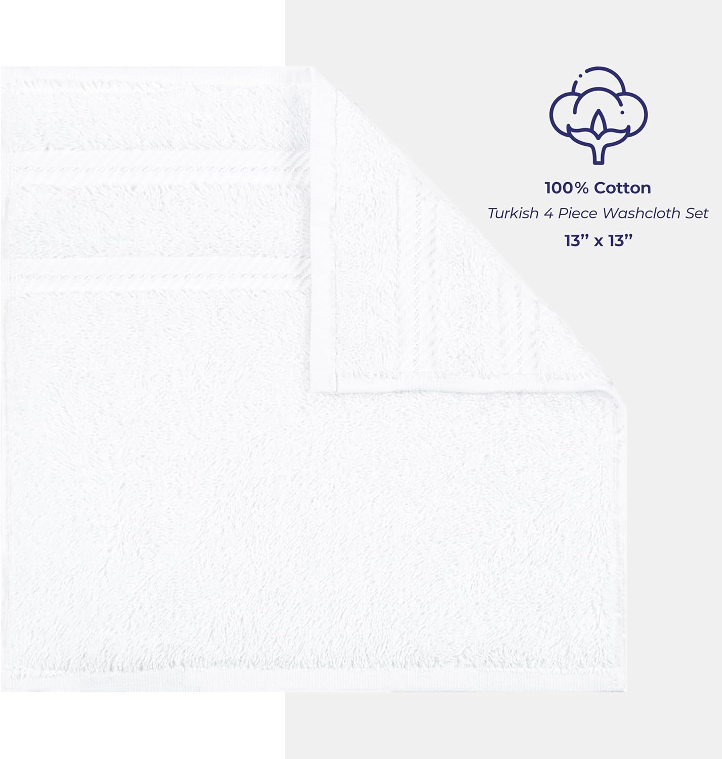 American Soft Linen Luxury Washcloths for Bathroom, 600 GSM 100% Cotton 4 Piece Turkish Wash Cloth Set, 13x13 in Soft Rags for Body and Face, White Washcloths