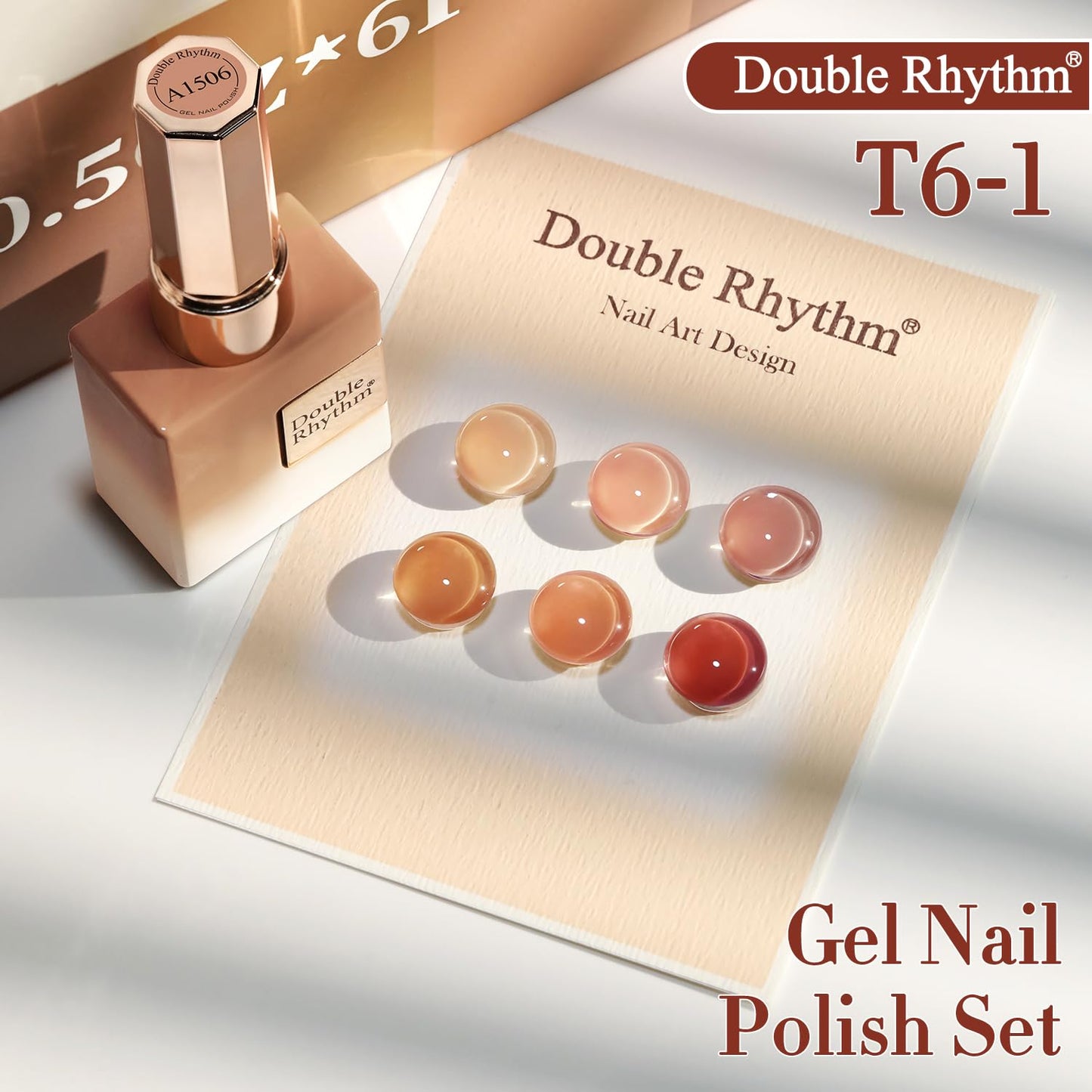 Double Rhythm 6 Pcs 15 ML Gel Polish Set Same Color Same Bottle Soak Off Gel Polish Kit Nail Art Manicure Salon DIY at Home for Women (Translucent Milky Brown Nude Orange Rose Red-T6-1)