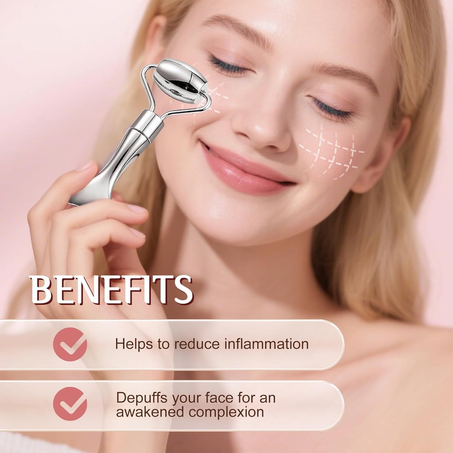 Gua Sha Facial Tools and Face Roller Set, Lymphatic Drainage Massager，Stainless Steel Facial Sculpting Eyes Roller Guasha for Face, Chin & Jawline Sculpting,Skin Care (Silver)